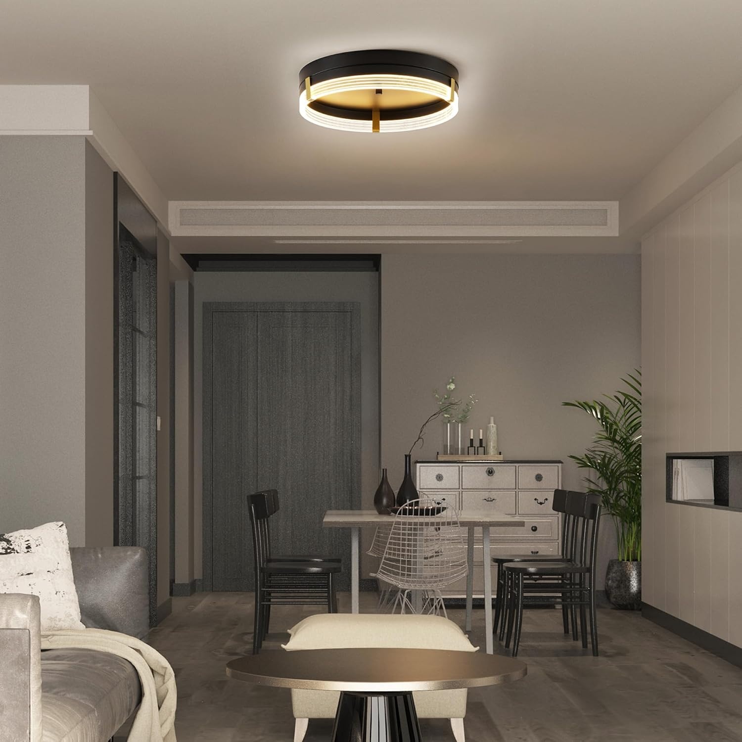 image:imageGlobe Electric 60309 2Light Flush Mount Ceiling Light Matte Black Antique Brass Accents Frosted Glass Shade Bedroom Lighting Fixtures Ceiling Dining Room Fixture Lighting for HallwayBrass Accents