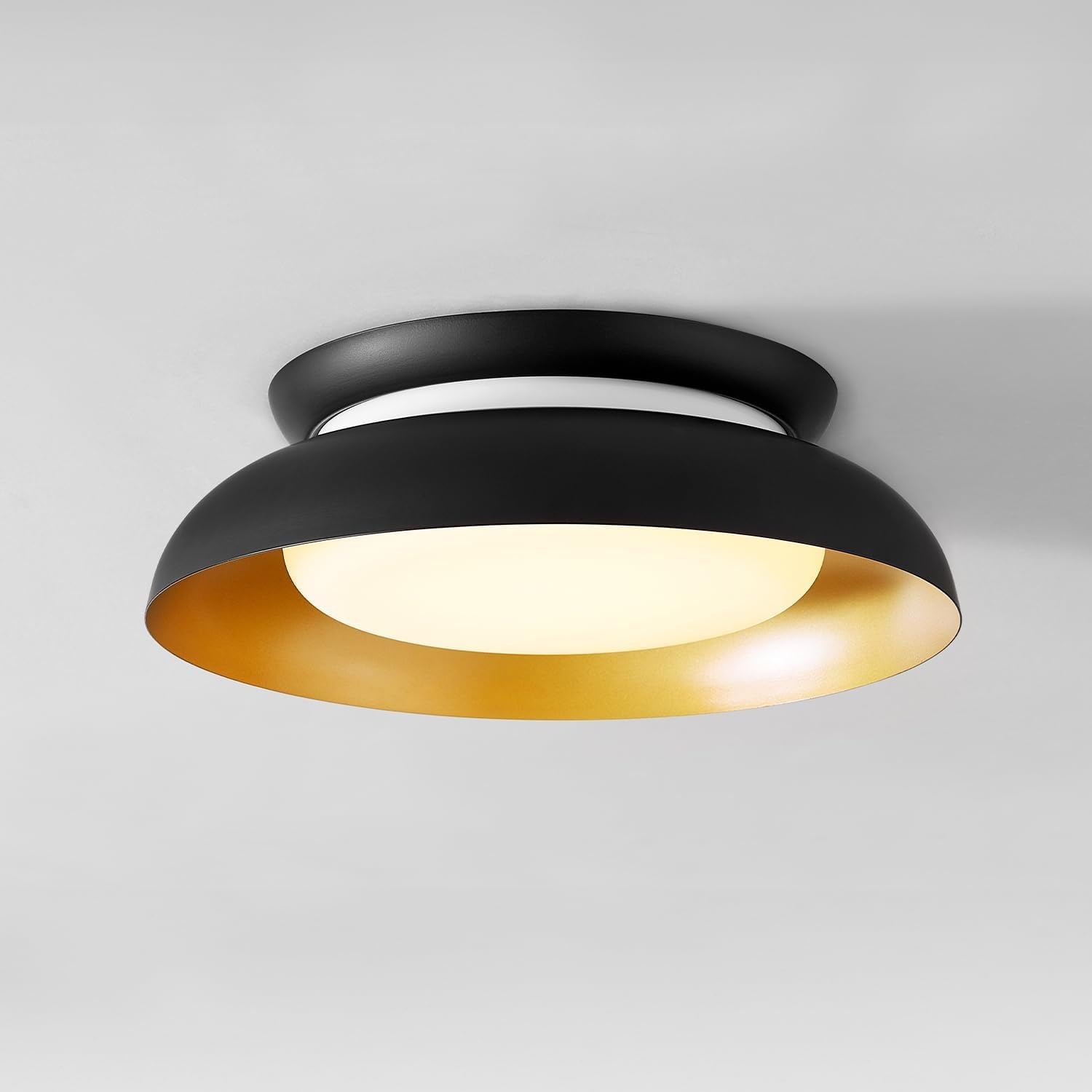 image:imageGlobe Electric 60309 2Light Flush Mount Ceiling Light Matte Black Antique Brass Accents Frosted Glass Shade Bedroom Lighting Fixtures Ceiling Dining Room Fixture Lighting for HallwayMatte Black and Gold