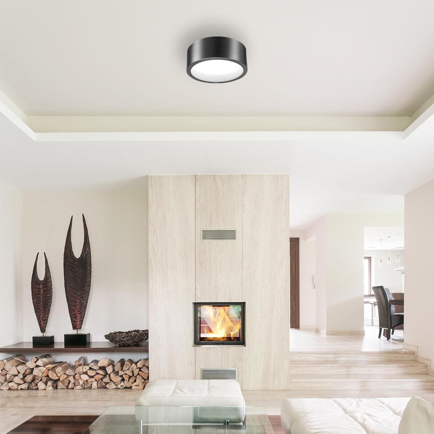 image:imageGlobe Electric 60309 2Light Flush Mount Ceiling Light Matte Black Antique Brass Accents Frosted Glass Shade Bedroom Lighting Fixtures Ceiling Dining Room Fixture Lighting for HallwayEdinburg Black