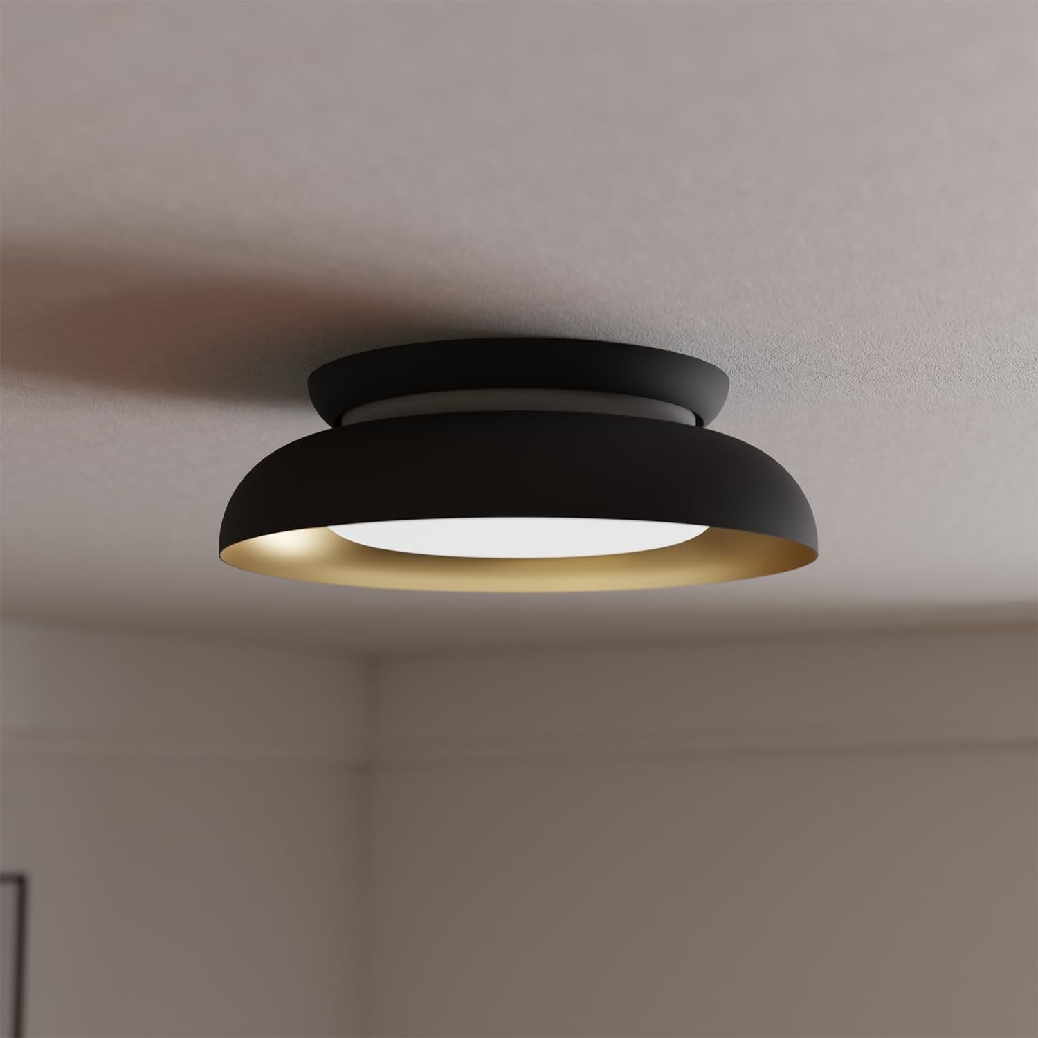 image:imageGlobe Electric 60309 2Light Flush Mount Ceiling Light Matte Black Antique Brass Accents Frosted Glass Shade Bedroom Lighting Fixtures Ceiling Dining Room Fixture Lighting for HallwayMatte Black and Gold