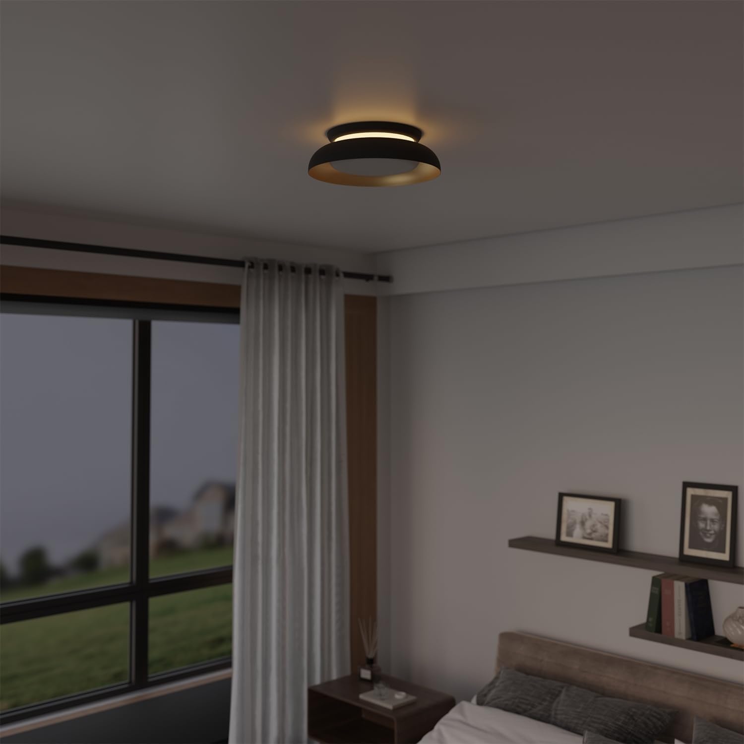 image:imageGlobe Electric 60309 2Light Flush Mount Ceiling Light Matte Black Antique Brass Accents Frosted Glass Shade Bedroom Lighting Fixtures Ceiling Dining Room Fixture Lighting for HallwayMatte Black and Gold