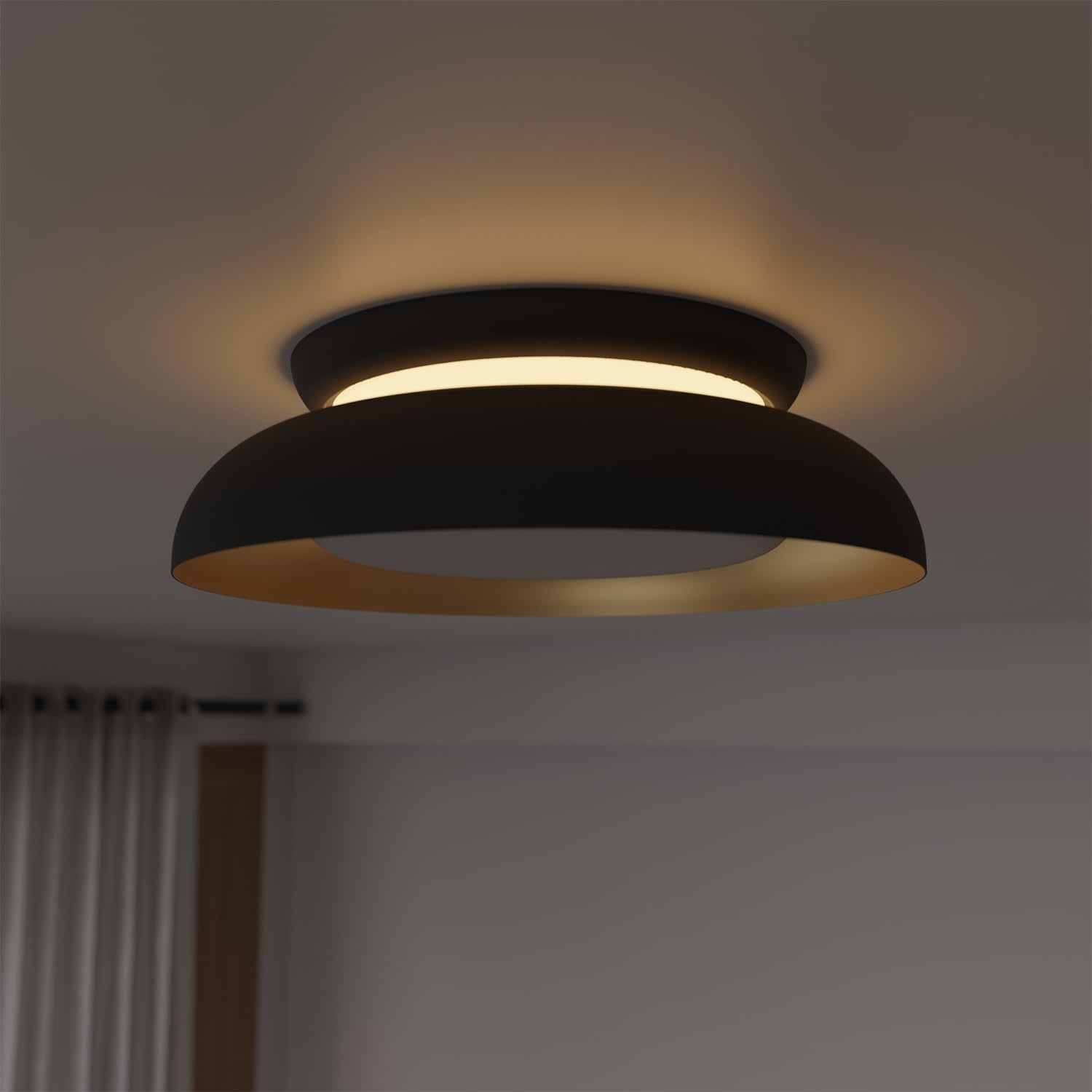 image:imageGlobe Electric 60309 2Light Flush Mount Ceiling Light Matte Black Antique Brass Accents Frosted Glass Shade Bedroom Lighting Fixtures Ceiling Dining Room Fixture Lighting for HallwayMatte Black and Gold