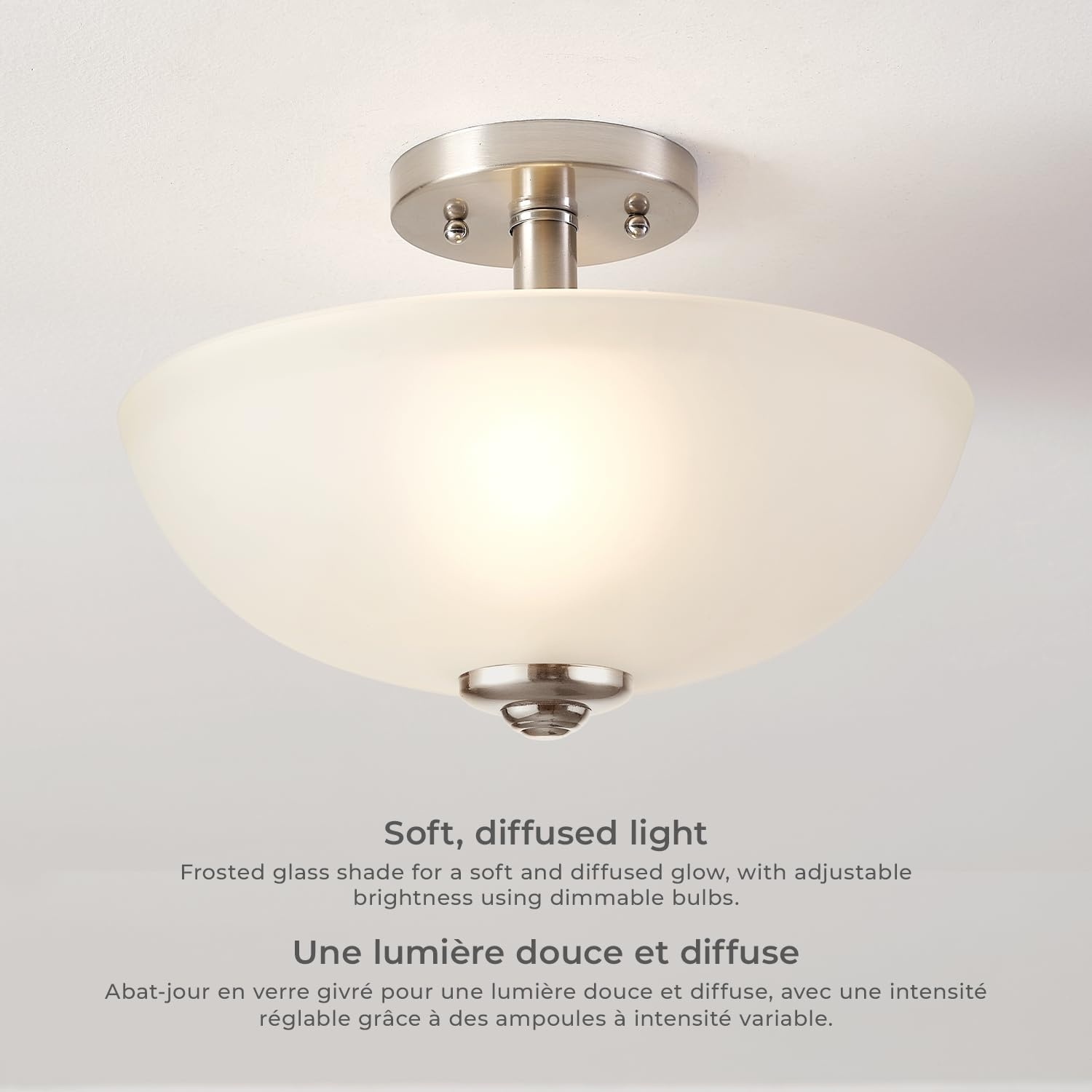 image:imageGlobe Electric 60315 2Light Flush Mount Ceiling Light Dark Bronze Finish White Linen Shade Low Profile Drum Design E26 Base DimmableBushed Nickel Glass Shade