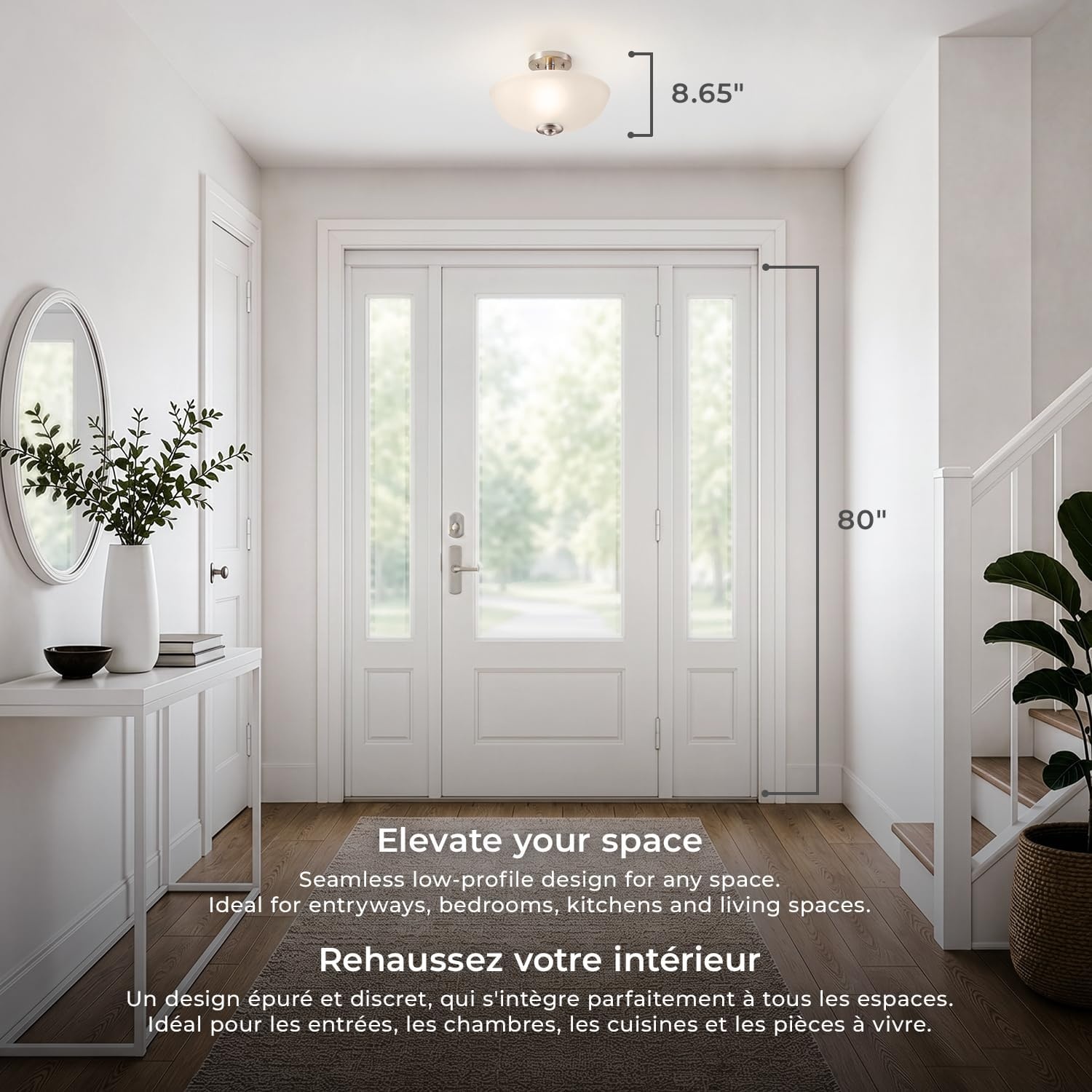 image:imageGlobe Electric 60315 2Light Flush Mount Ceiling Light Dark Bronze Finish White Linen Shade Low Profile Drum Design E26 Base DimmableBushed Nickel Glass Shade