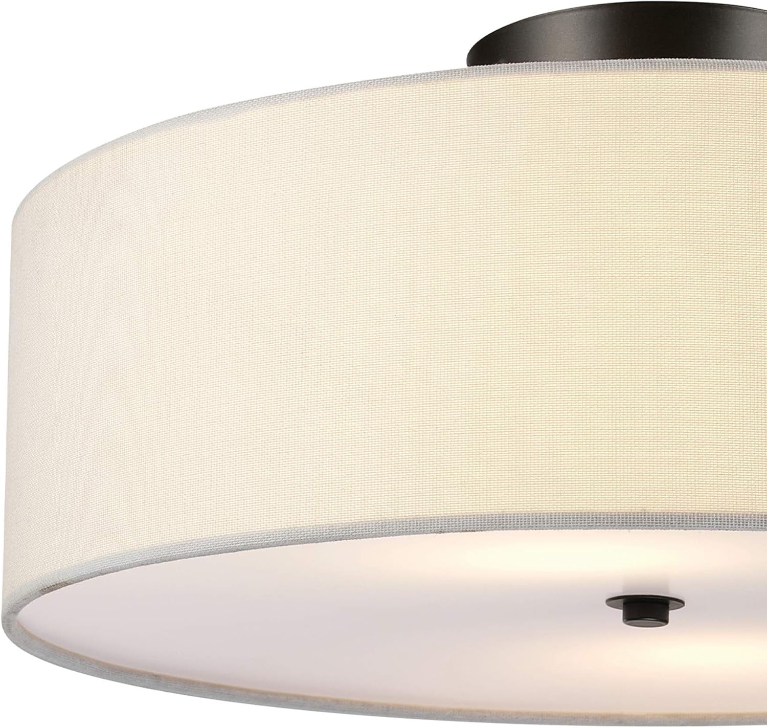 image:imageGlobe Electric 60315 2Light Flush Mount Ceiling Light Dark Bronze Finish White Linen Shade Low Profile Drum Design E26 Base DimmableDark Bronze Linen Shade