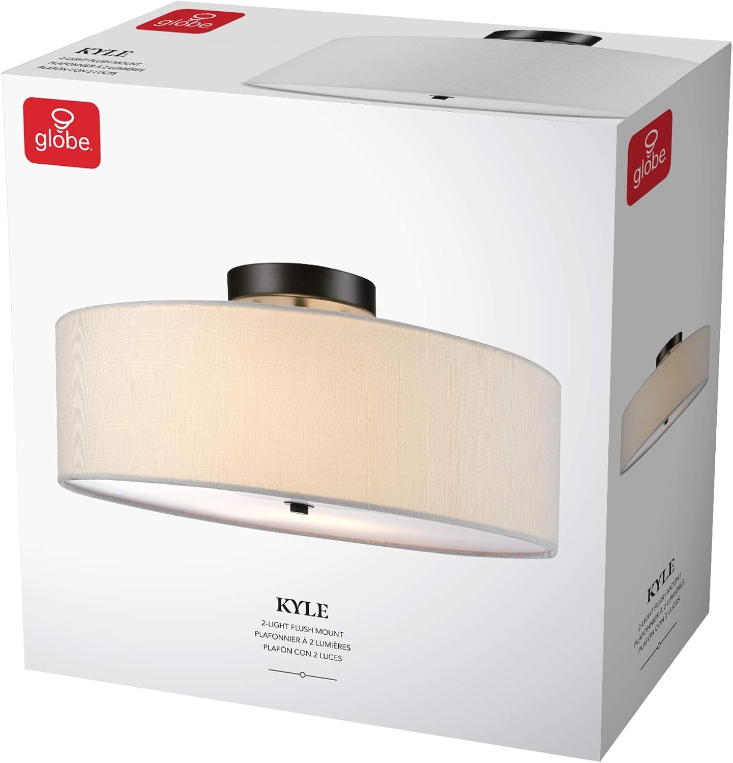 image:imageGlobe Electric 60315 2Light Flush Mount Ceiling Light Dark Bronze Finish White Linen Shade Low Profile Drum Design E26 Base DimmableDark Bronze Linen Shade
