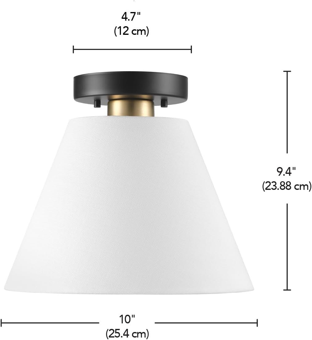 image:imageGlobe Electric 60315 2Light Flush Mount Ceiling Light Dark Bronze Finish White Linen Shade Low Profile Drum Design E26 Base DimmableMatte Black Brass Accents