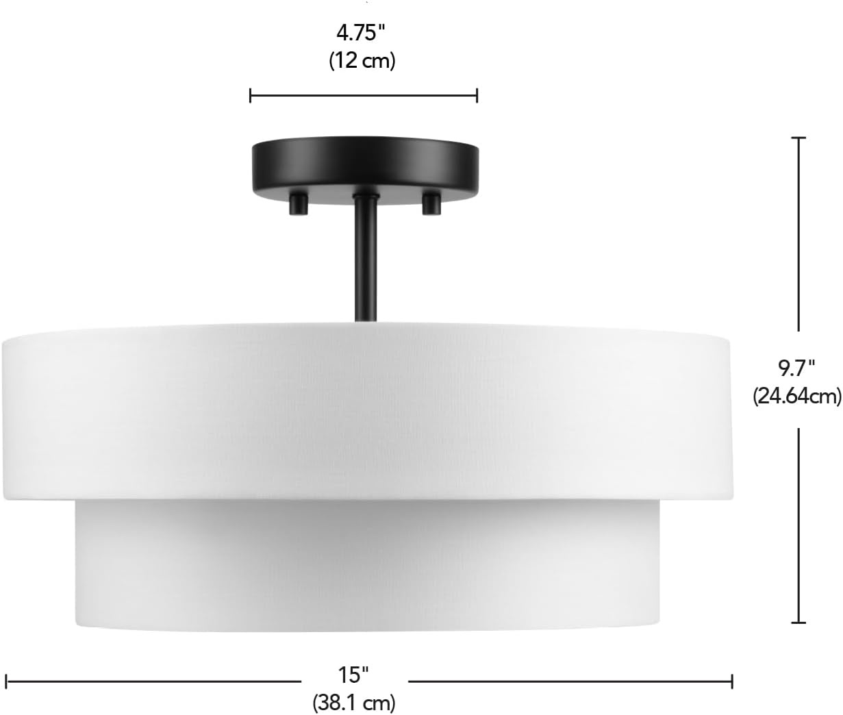 image:imageGlobe Electric 60315 2Light Flush Mount Ceiling Light Dark Bronze Finish White Linen Shade Low Profile Drum Design E26 Base DimmableMatte Black Linen Shade
