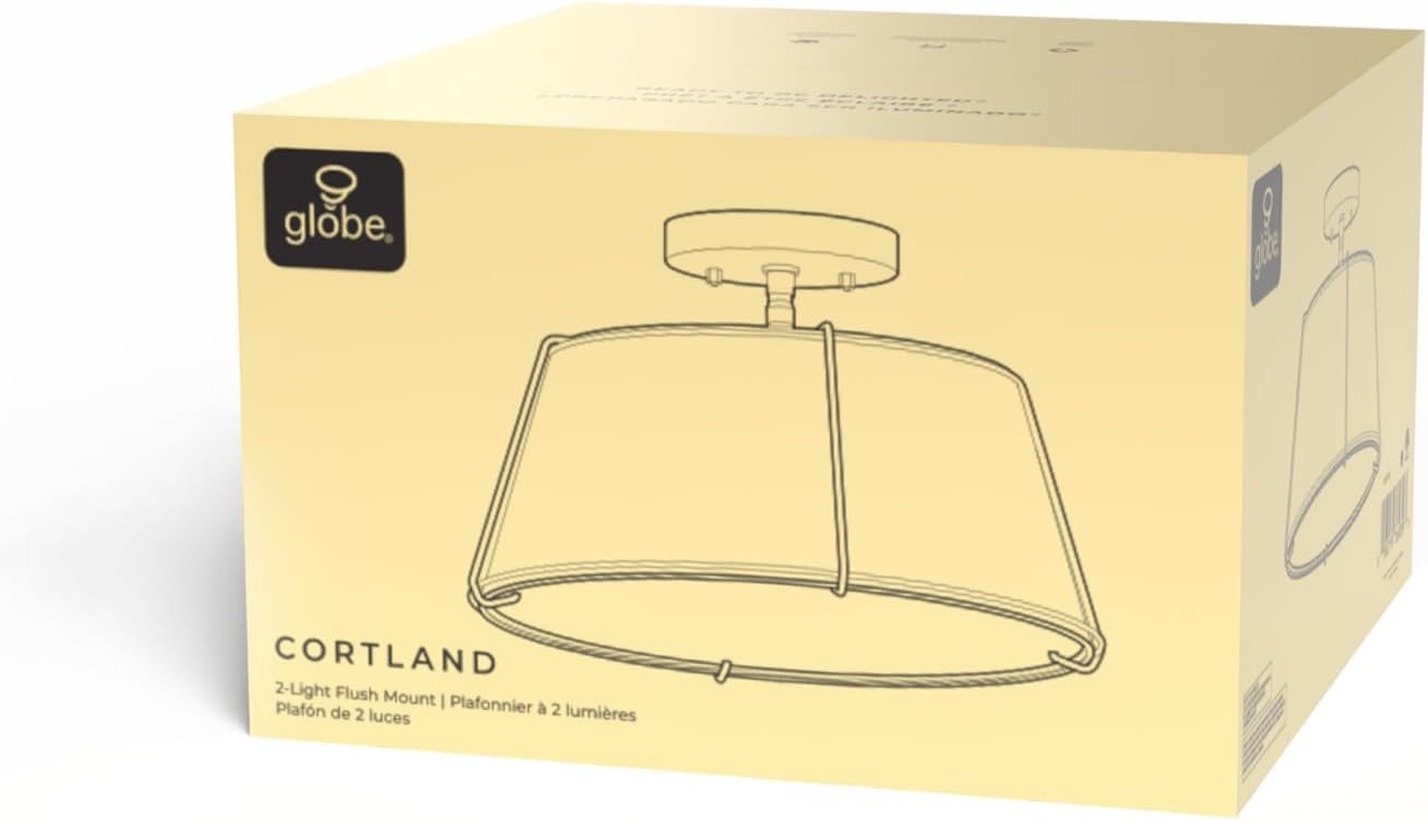 image:imageGlobe Electric 60315 2Light Flush Mount Ceiling Light Dark Bronze Finish White Linen Shade Low Profile Drum Design E26 Base DimmableMatte Black White Fabric Shade