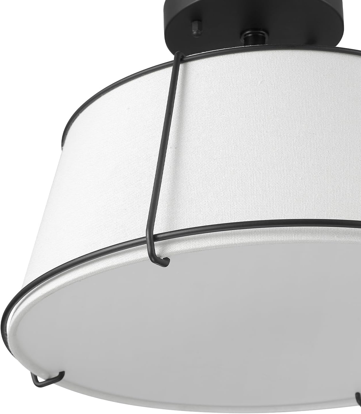 image:imageGlobe Electric 60315 2Light Flush Mount Ceiling Light Dark Bronze Finish White Linen Shade Low Profile Drum Design E26 Base DimmableMatte Black White Fabric Shade