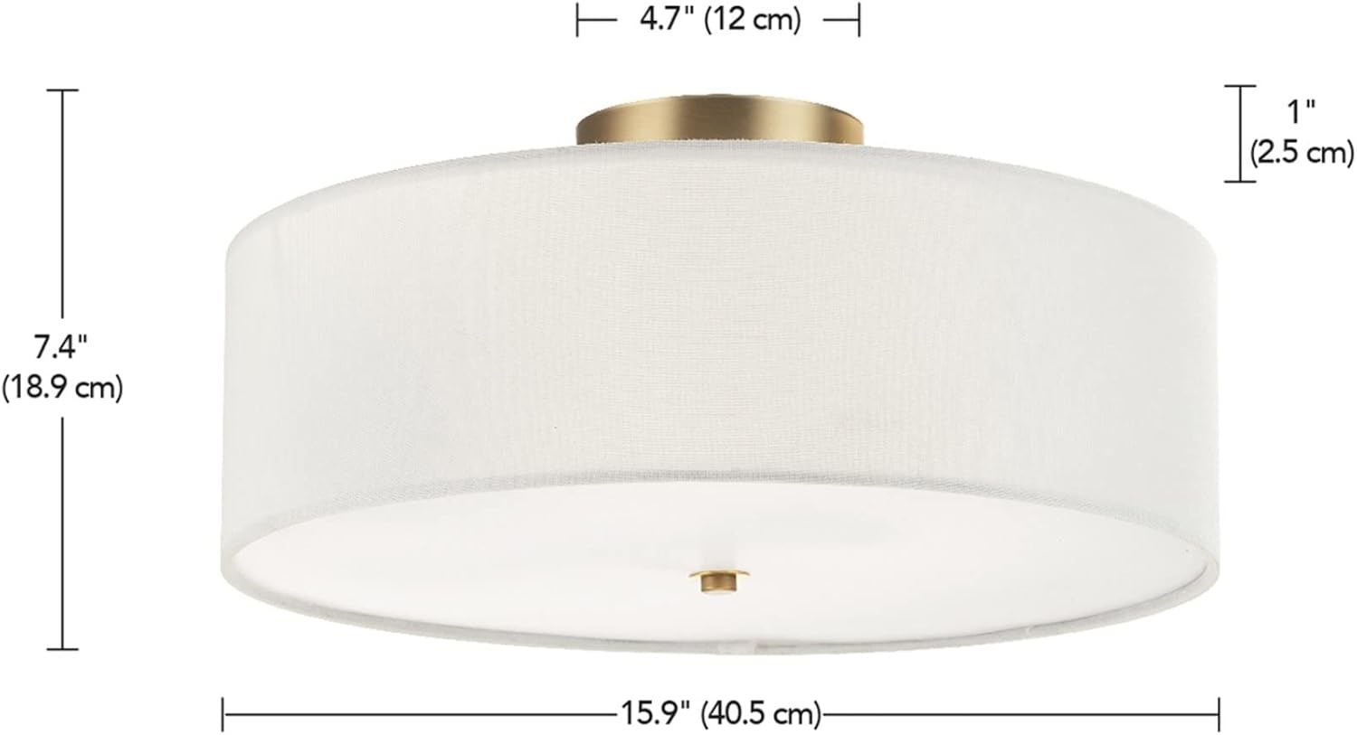 image:imageGlobe Electric 60315 2Light Flush Mount Ceiling Light Dark Bronze Finish White Linen Shade Low Profile Drum Design E26 Base DimmableMatte Brass Linen Shade