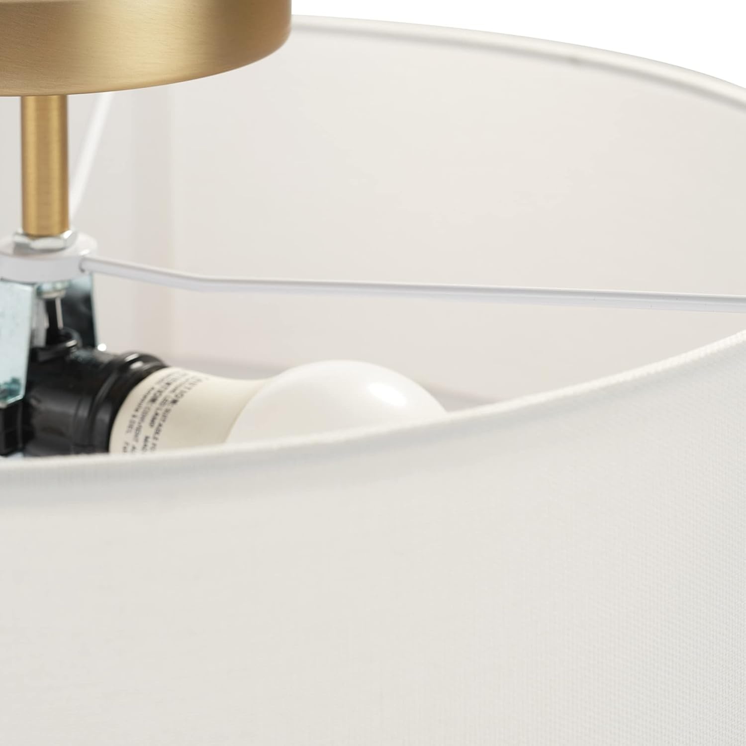 image:imageGlobe Electric 60315 2Light Flush Mount Ceiling Light Dark Bronze Finish White Linen Shade Low Profile Drum Design E26 Base DimmableMatte Brass Linen Shade