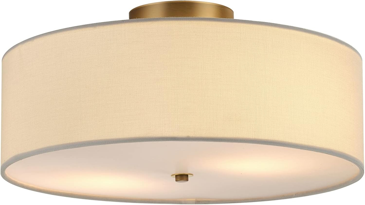 image:imageGlobe Electric 60315 2Light Flush Mount Ceiling Light Dark Bronze Finish White Linen Shade Low Profile Drum Design E26 Base DimmableMatte Brass Linen Shade