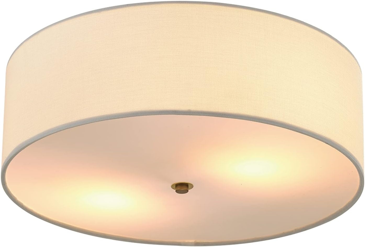 image:imageGlobe Electric 60315 2Light Flush Mount Ceiling Light Dark Bronze Finish White Linen Shade Low Profile Drum Design E26 Base DimmableMatte Brass Linen Shade