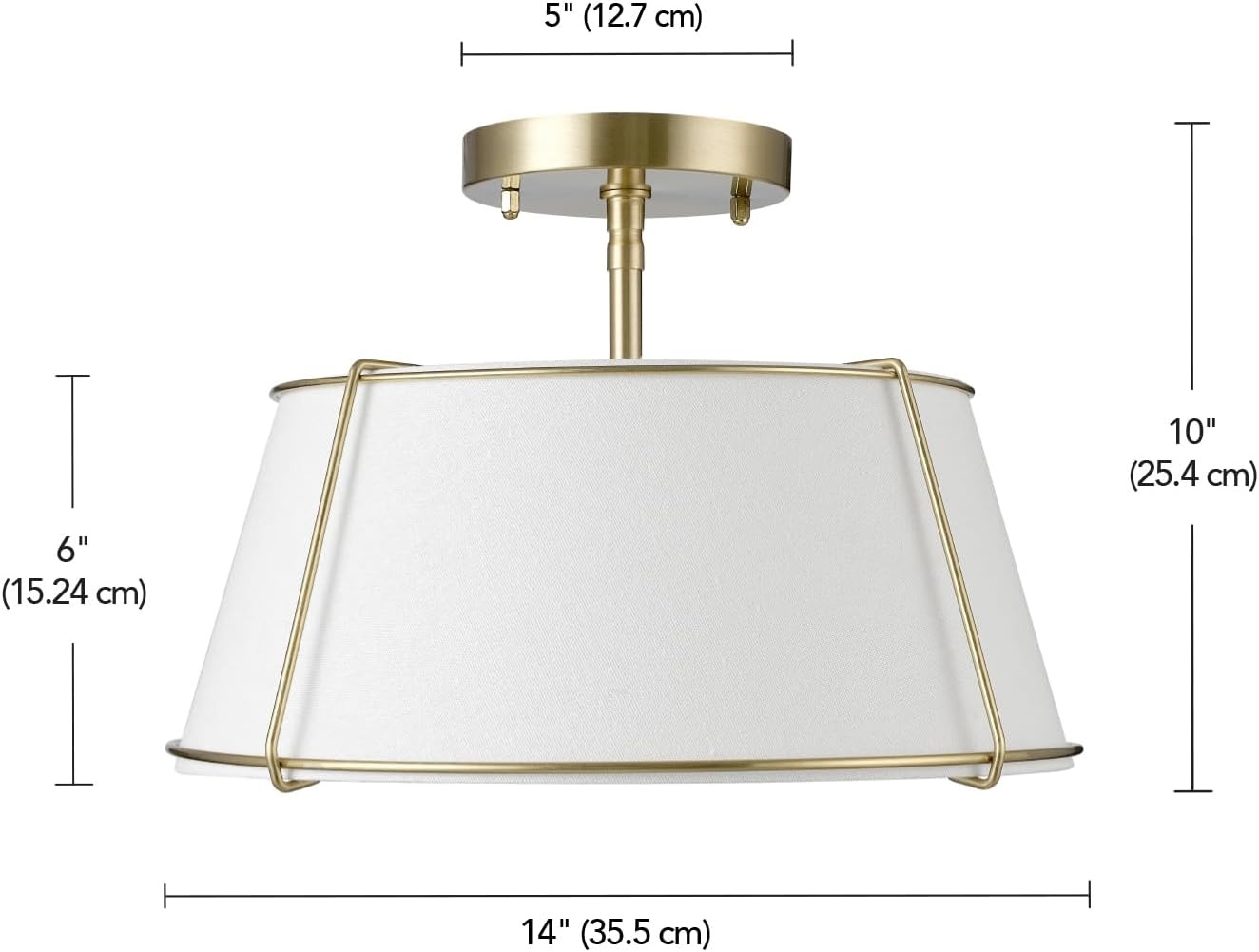 image:imageGlobe Electric 60315 2Light Flush Mount Ceiling Light Dark Bronze Finish White Linen Shade Low Profile Drum Design E26 Base DimmableMatte Brass OffWhite Fabric Shade
