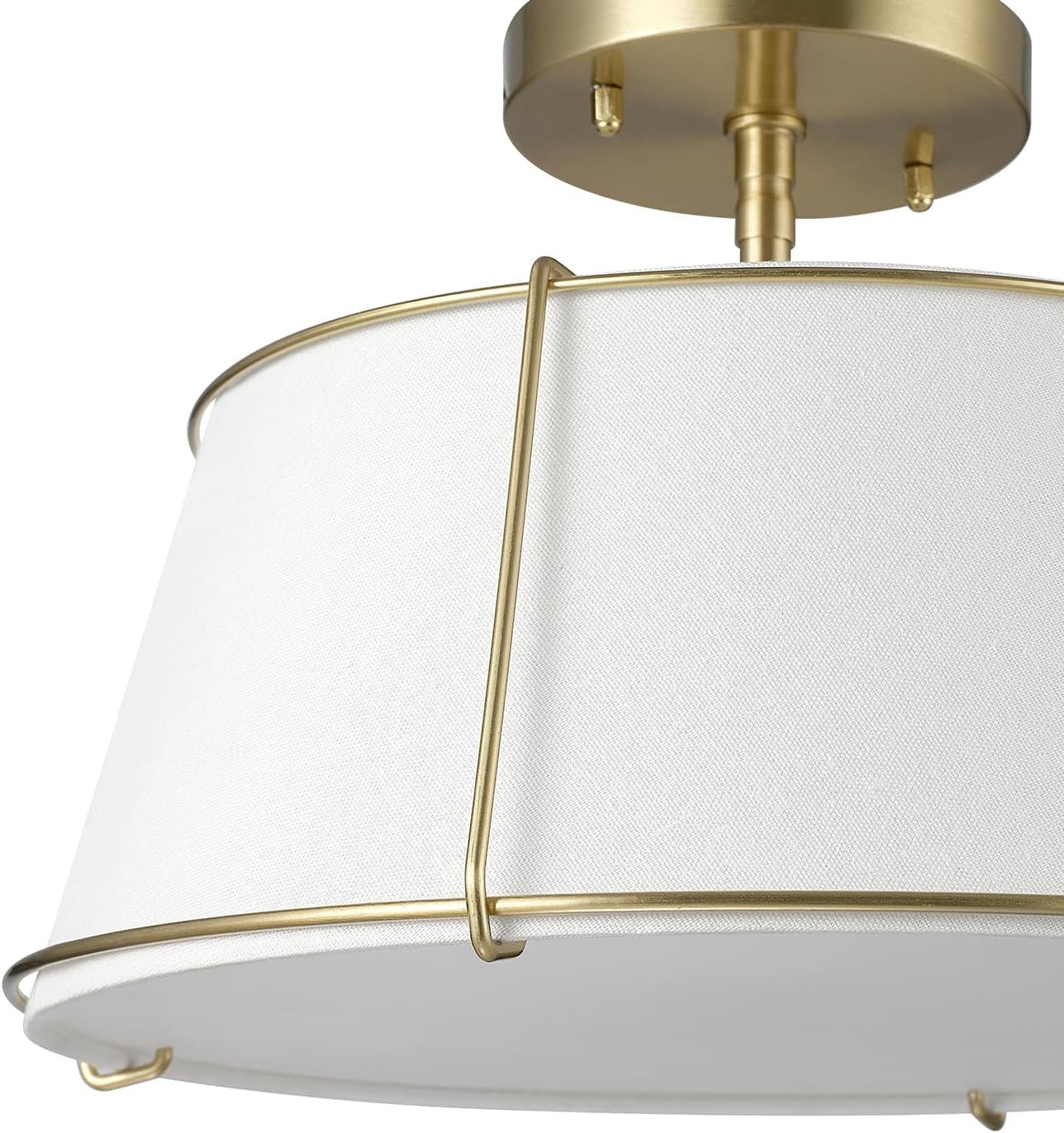 image:imageGlobe Electric 60315 2Light Flush Mount Ceiling Light Dark Bronze Finish White Linen Shade Low Profile Drum Design E26 Base DimmableMatte Brass OffWhite Fabric Shade