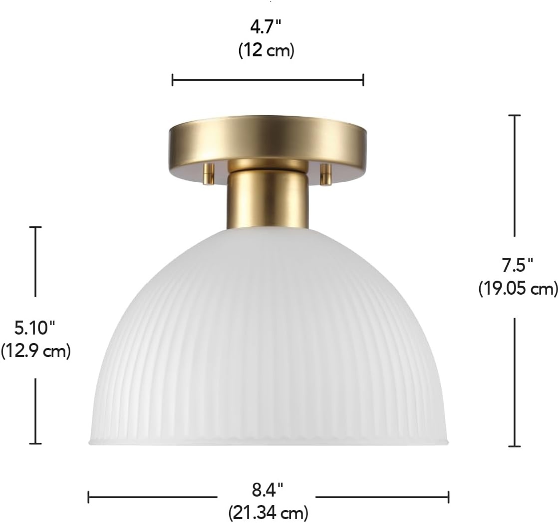 image:imageGlobe Electric 60315 2Light Flush Mount Ceiling Light Dark Bronze Finish White Linen Shade Low Profile Drum Design E26 Base DimmableMatte Brass Ribbed Glass