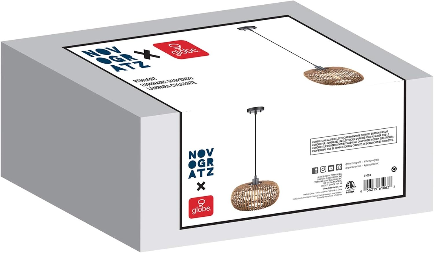 image:imageGlobe Electric 60332 Grant 1Light Pendant Lighting Twine Matte White White Fabric CordTrancoso
