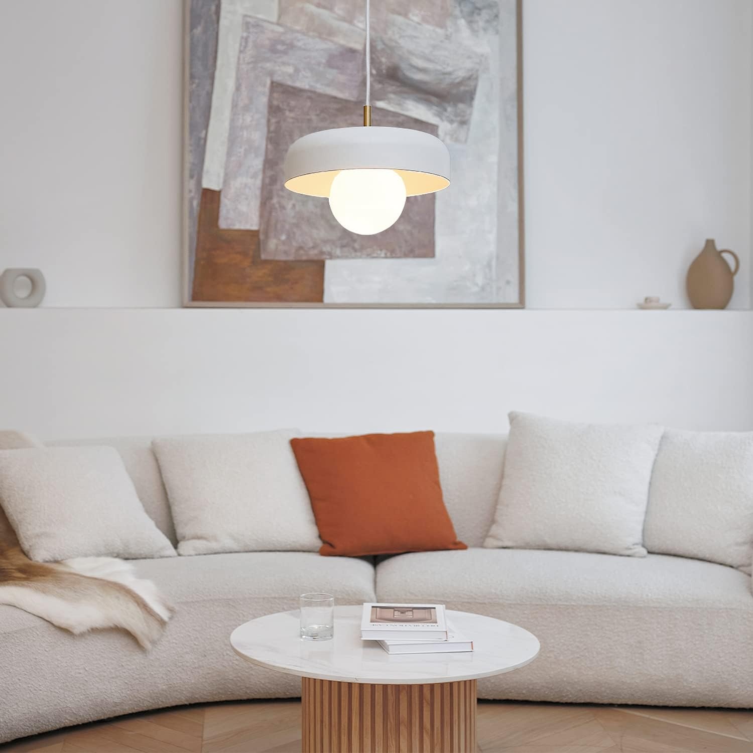 image:imageGlobe Electric 60403 1Light Pendant Light Fixture Matte White Brass Accents Fabric Cord Dining Room Fixture Kitchen Island Lighting Modern Living Room Pendant Light Hanging Lights for BedroomMatte White Jackie