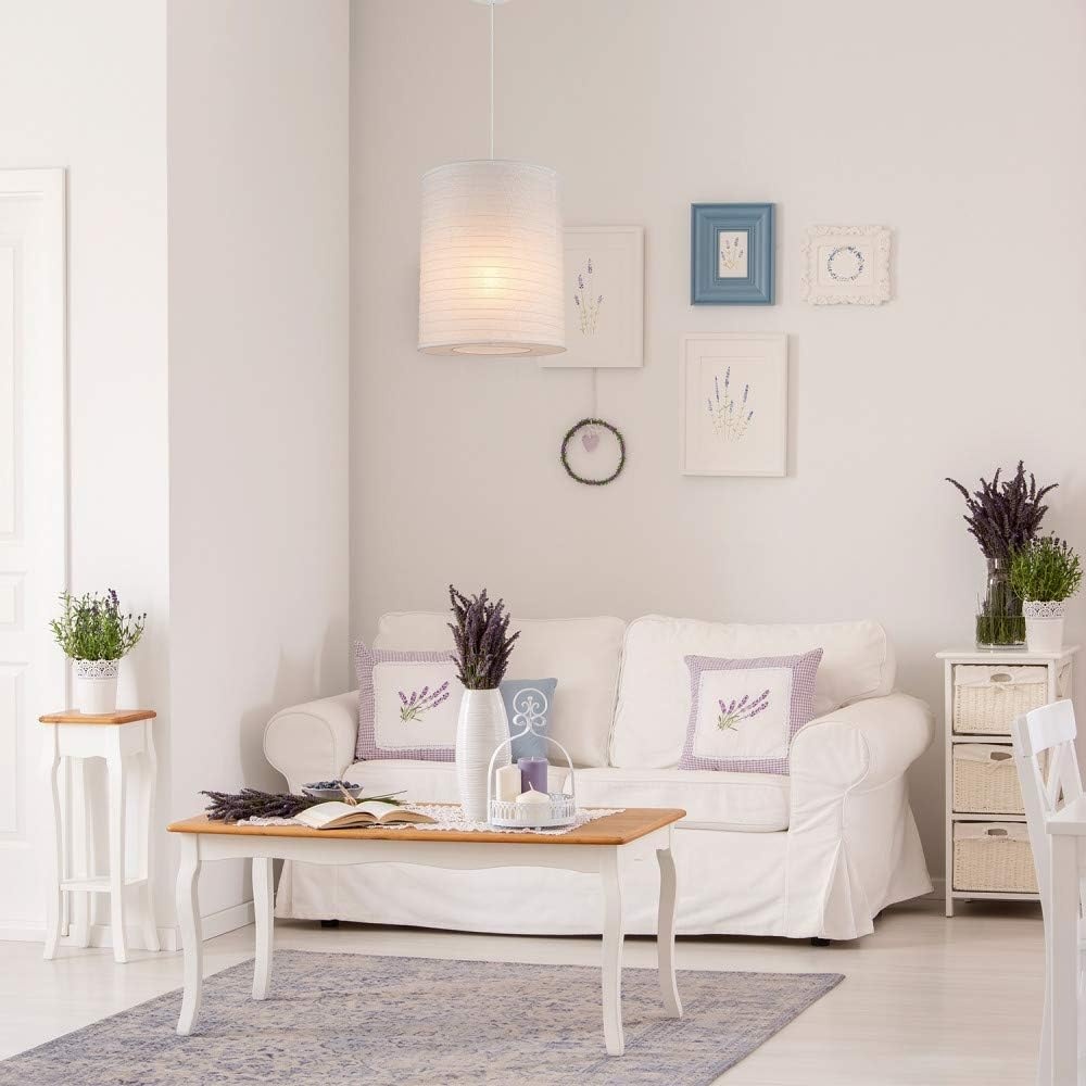 image:imageGlobe Electric 60403 1Light Pendant Light Fixture Matte White Brass Accents Fabric Cord Dining Room Fixture Kitchen Island Lighting Modern Living Room Pendant Light Hanging Lights for BedroomWhite Delilah