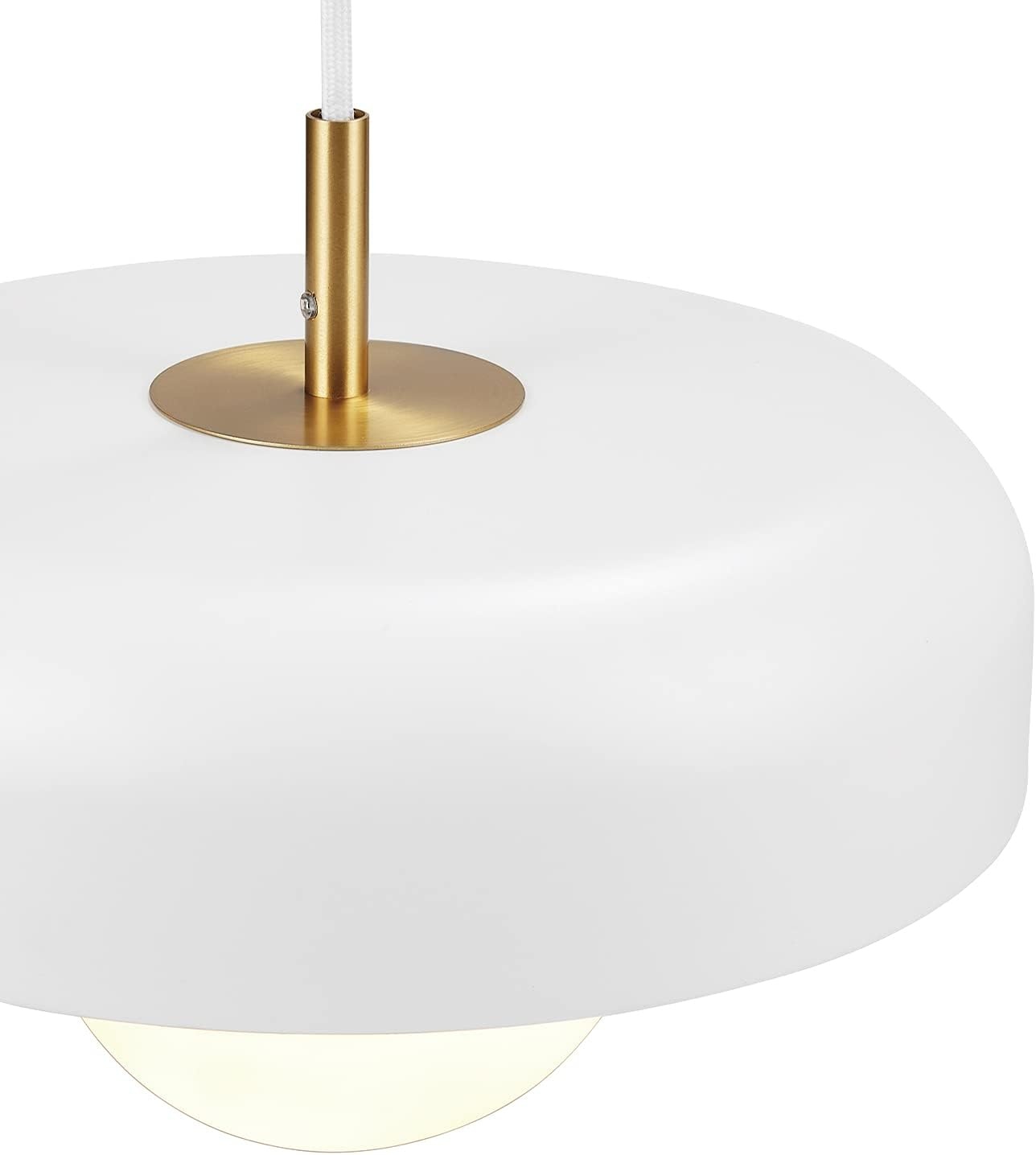 image:imageGlobe Electric 60403 1Light Pendant Light Fixture Matte White Brass Accents Fabric Cord Dining Room Fixture Kitchen Island Lighting Modern Living Room Pendant Light Hanging Lights for BedroomMatte White Jackie