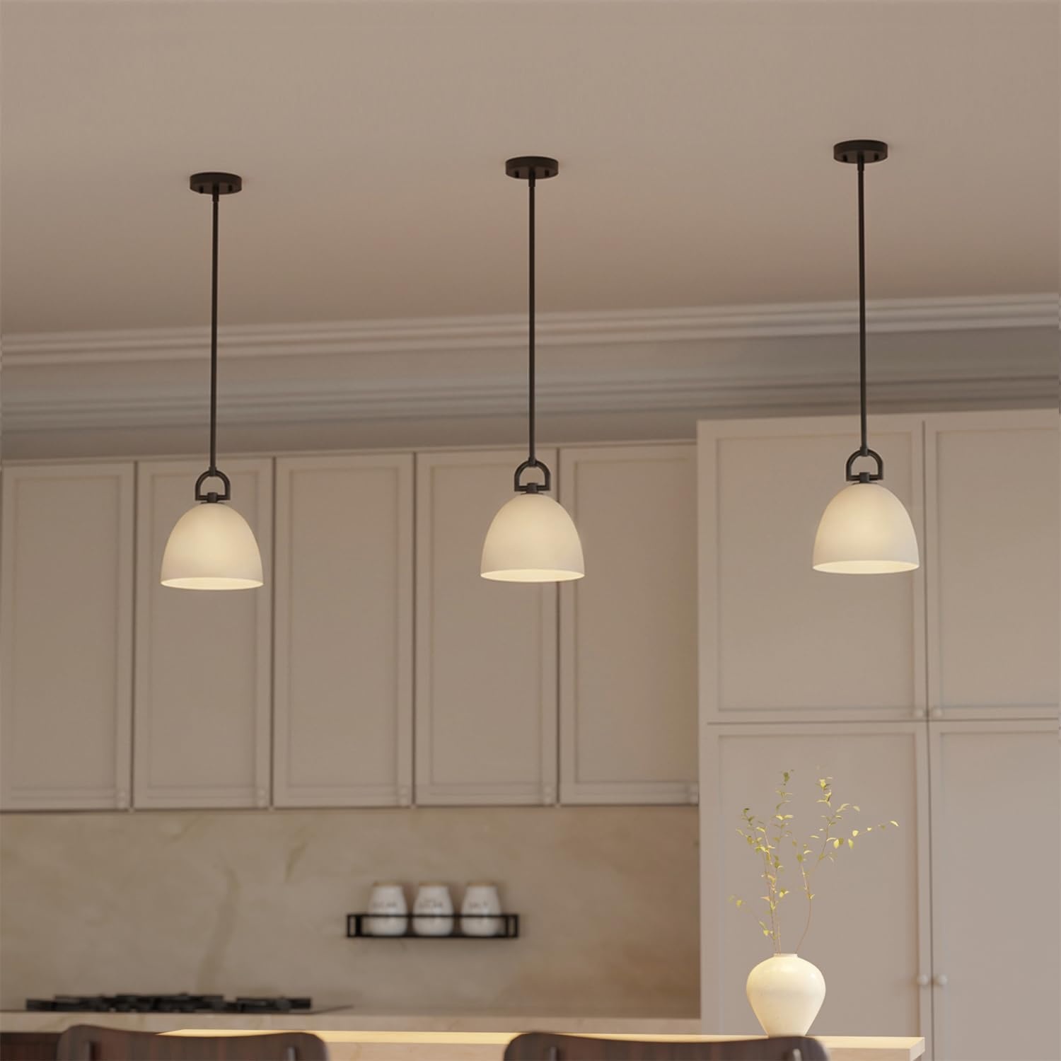 image:imageGlobe Electric 60403 1Light Pendant Light Fixture Matte White Brass Accents Fabric Cord Dining Room Fixture Kitchen Island Lighting Modern Living Room Pendant Light Hanging Lights for BedroomMatte Black