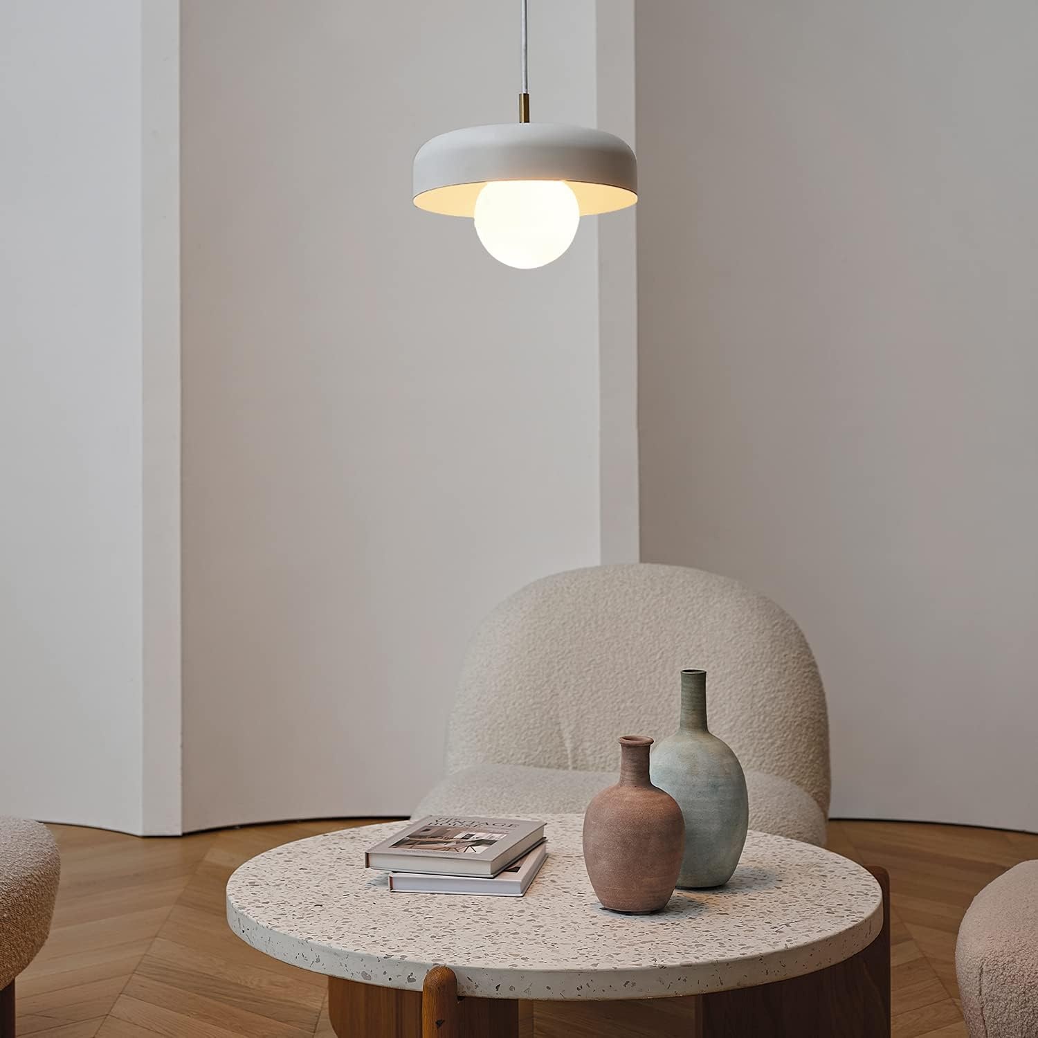 image:imageGlobe Electric 60403 1Light Pendant Light Fixture Matte White Brass Accents Fabric Cord Dining Room Fixture Kitchen Island Lighting Modern Living Room Pendant Light Hanging Lights for BedroomMatte White Jackie