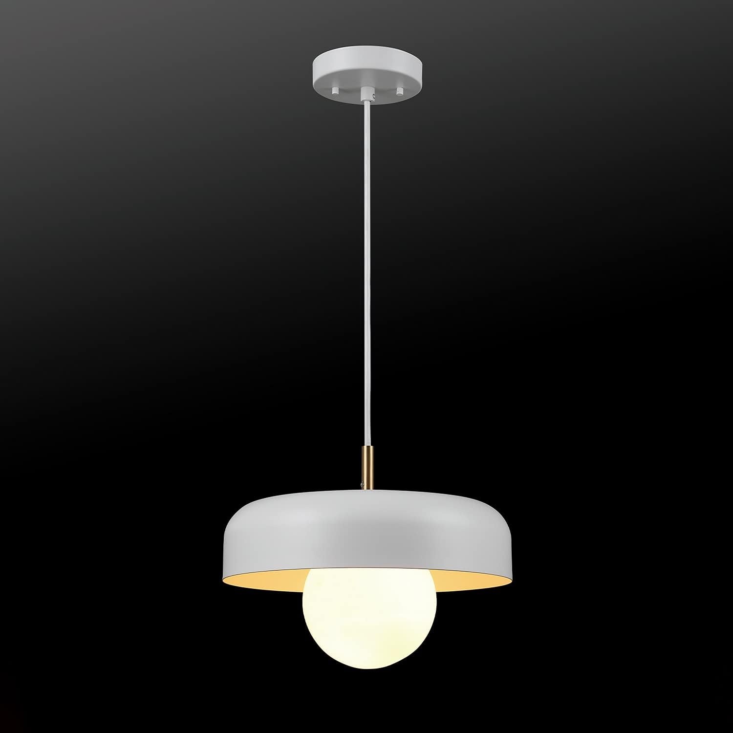 image:imageGlobe Electric 60403 1Light Pendant Light Fixture Matte White Brass Accents Fabric Cord Dining Room Fixture Kitchen Island Lighting Modern Living Room Pendant Light Hanging Lights for BedroomMatte White Jackie