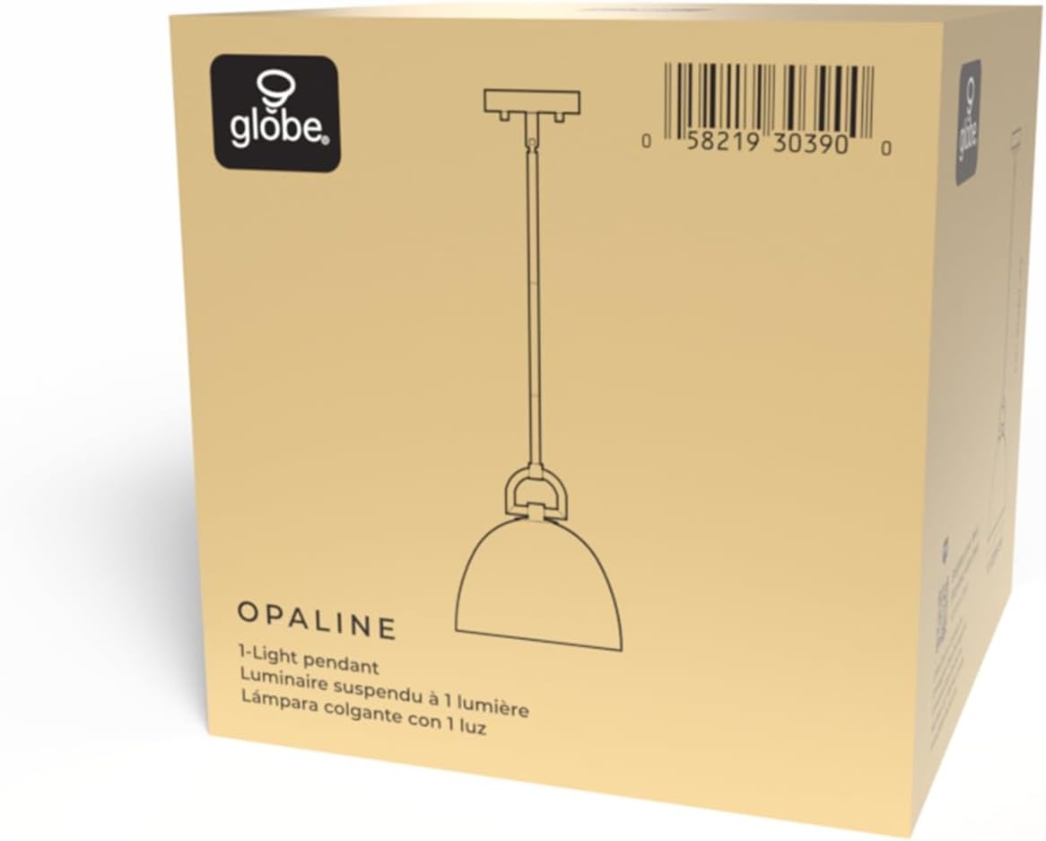 image:imageGlobe Electric 60403 1Light Pendant Light Fixture Matte White Brass Accents Fabric Cord Dining Room Fixture Kitchen Island Lighting Modern Living Room Pendant Light Hanging Lights for BedroomMatte Black