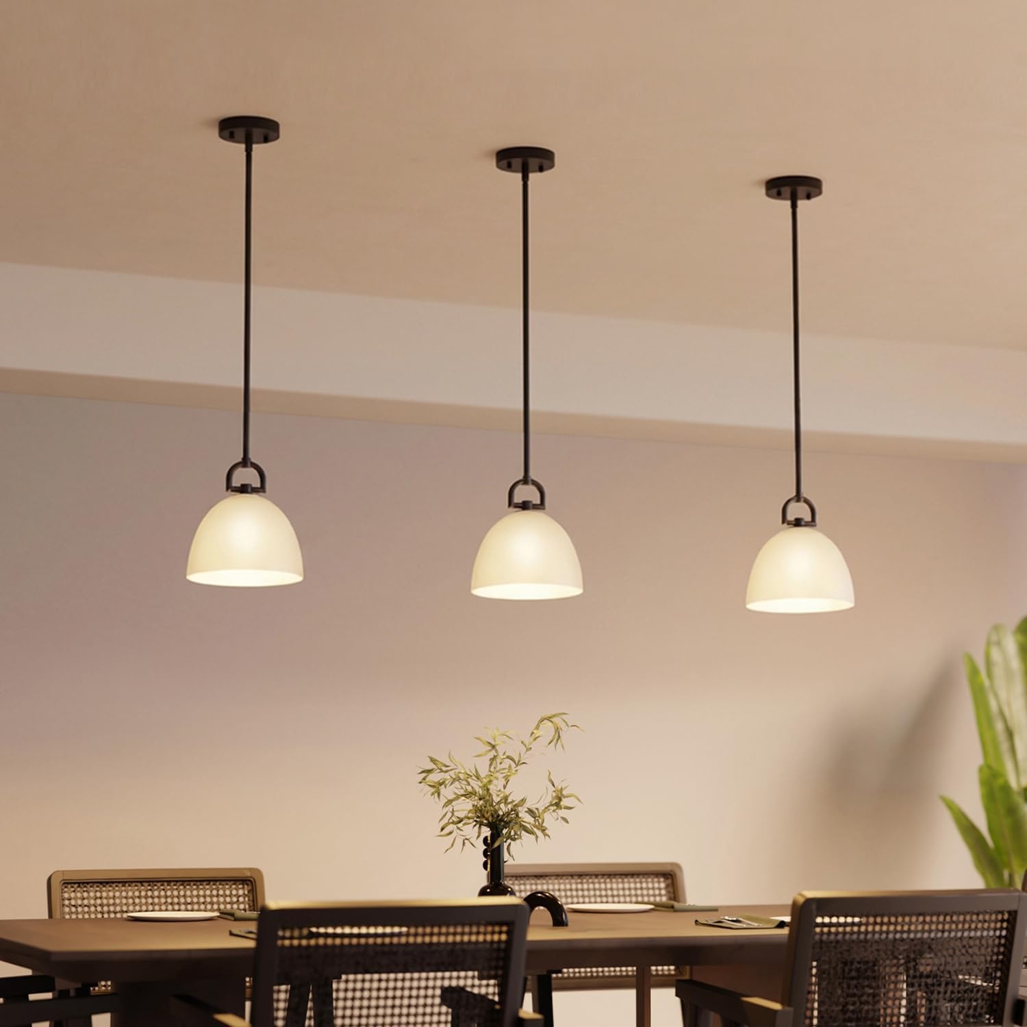 image:imageGlobe Electric 60403 1Light Pendant Light Fixture Matte White Brass Accents Fabric Cord Dining Room Fixture Kitchen Island Lighting Modern Living Room Pendant Light Hanging Lights for BedroomMatte Black