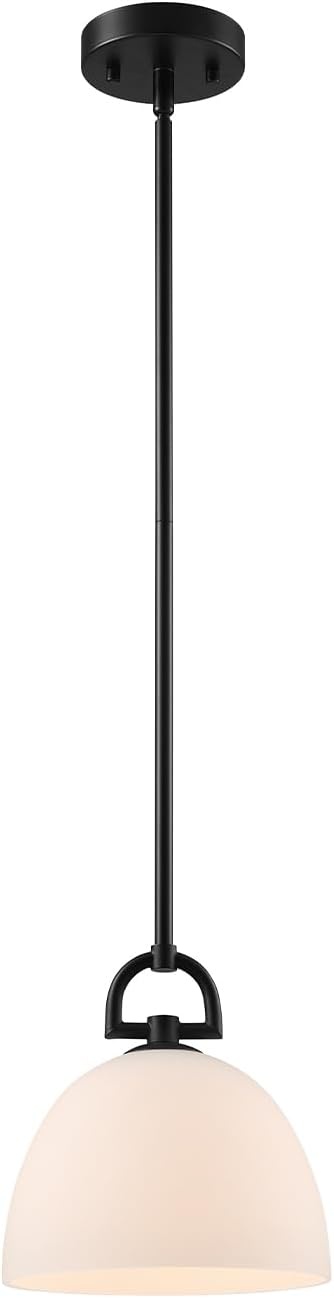 image:imageGlobe Electric 60403 1Light Pendant Light Fixture Matte White Brass Accents Fabric Cord Dining Room Fixture Kitchen Island Lighting Modern Living Room Pendant Light Hanging Lights for BedroomMatte Black