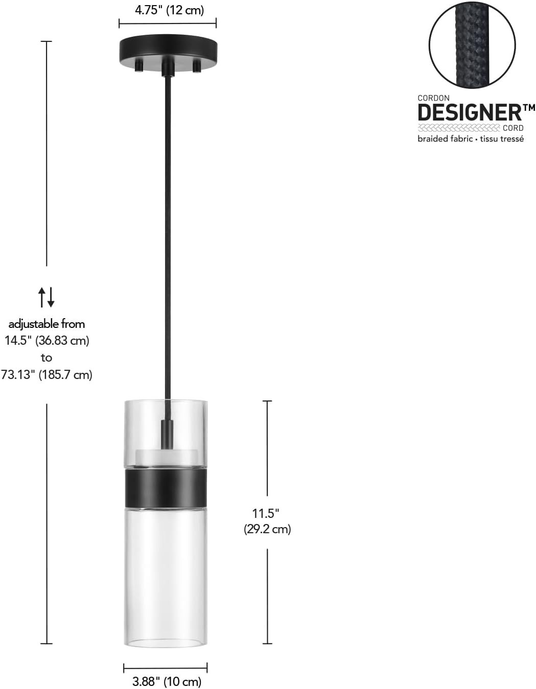 image:imageGlobe Electric 60403 1Light Pendant Light Fixture Matte White Brass Accents Fabric Cord Dining Room Fixture Kitchen Island Lighting Modern Living Room Pendant Light Hanging Lights for BedroomMatte Black Jessica