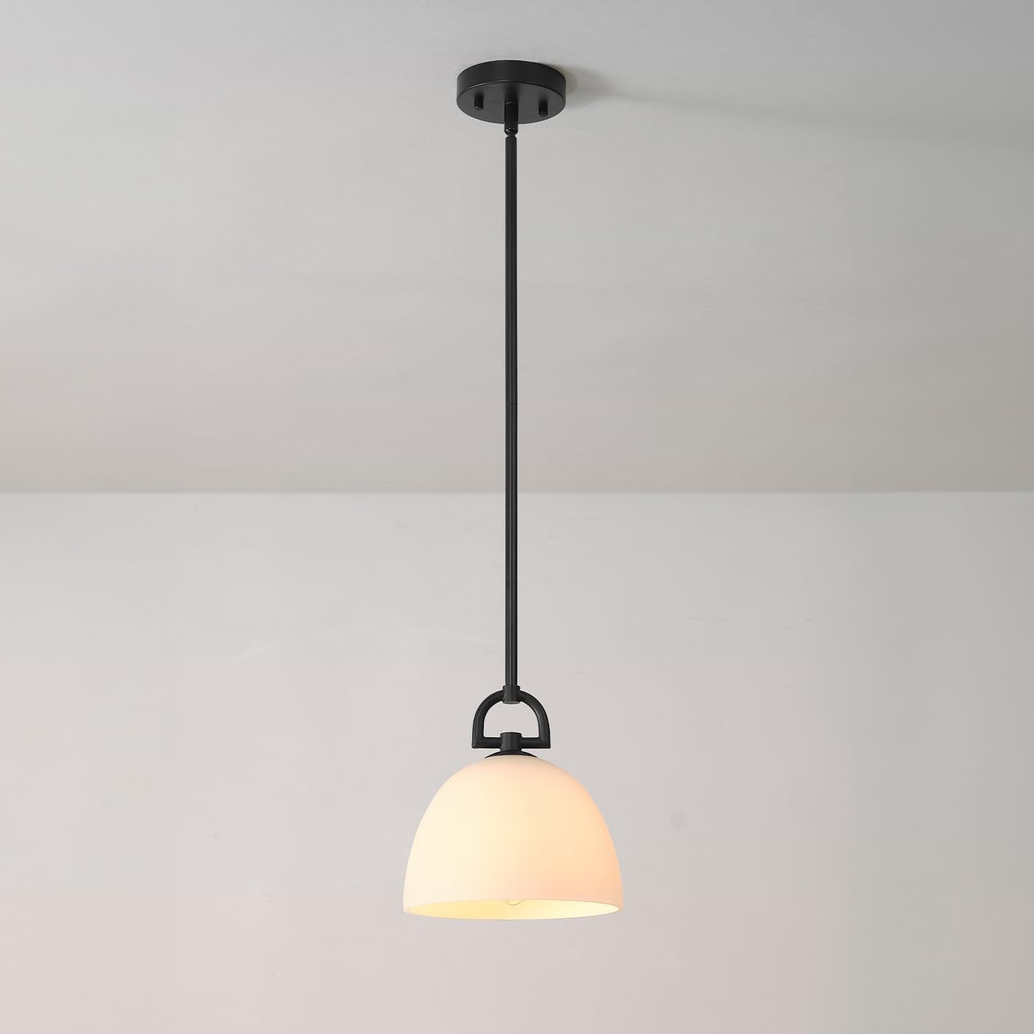 image:imageGlobe Electric 60403 1Light Pendant Light Fixture Matte White Brass Accents Fabric Cord Dining Room Fixture Kitchen Island Lighting Modern Living Room Pendant Light Hanging Lights for BedroomMatte Black
