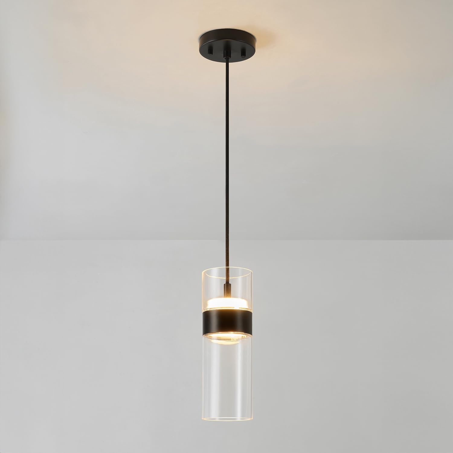 image:imageGlobe Electric 60403 1Light Pendant Light Fixture Matte White Brass Accents Fabric Cord Dining Room Fixture Kitchen Island Lighting Modern Living Room Pendant Light Hanging Lights for BedroomMatte Black Jessica