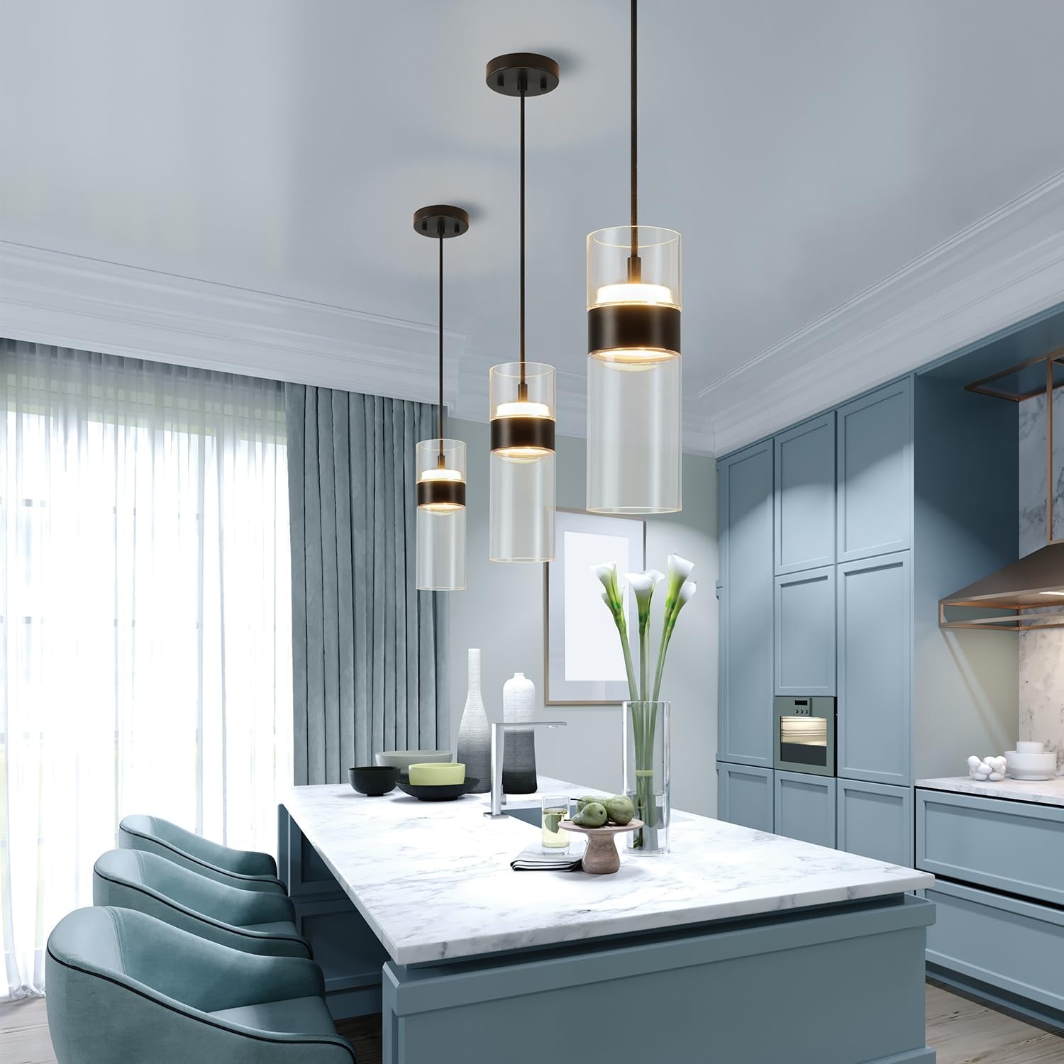 image:imageGlobe Electric 60403 1Light Pendant Light Fixture Matte White Brass Accents Fabric Cord Dining Room Fixture Kitchen Island Lighting Modern Living Room Pendant Light Hanging Lights for BedroomMatte Black Jessica