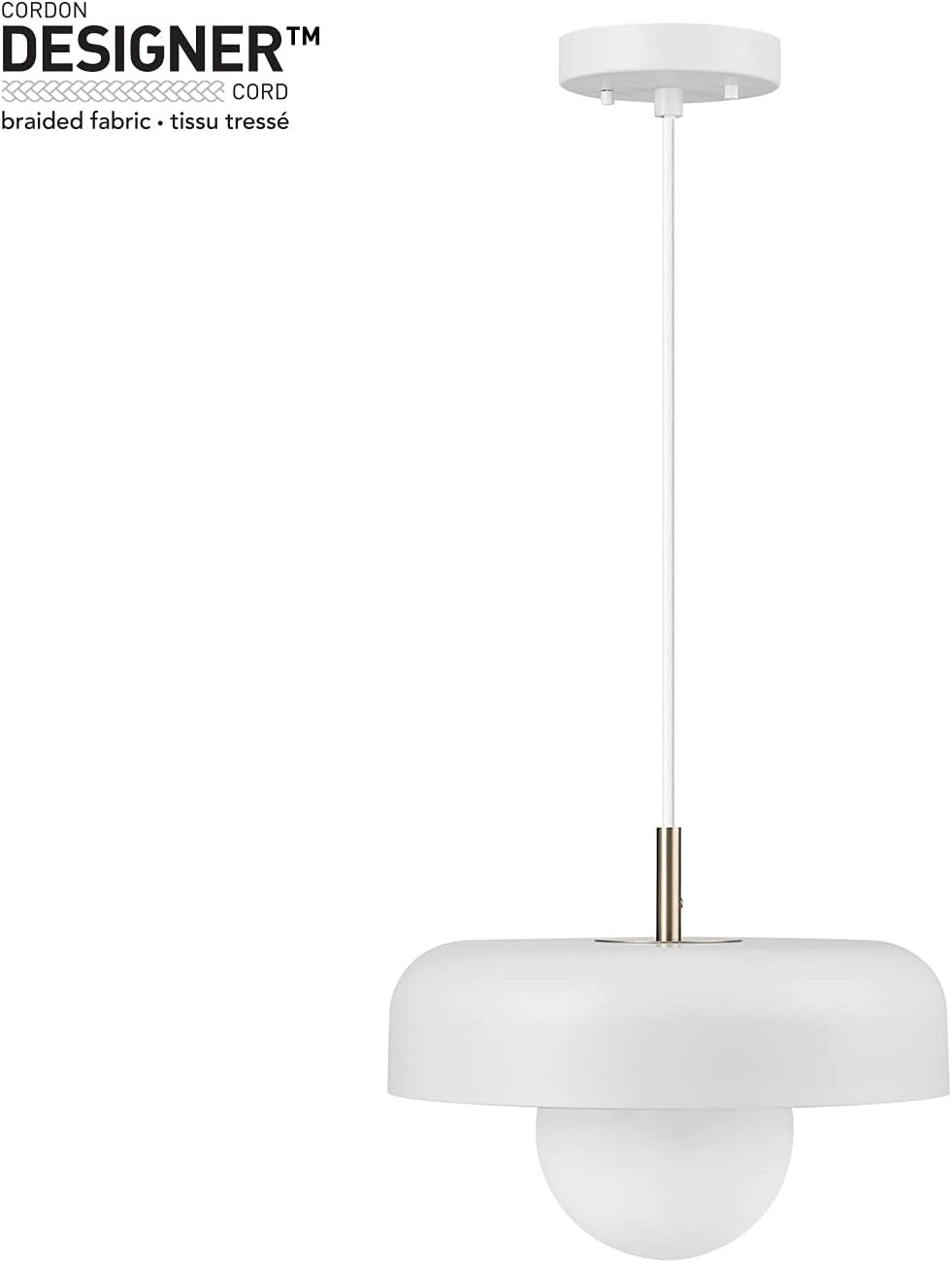image:imageGlobe Electric 60403 1Light Pendant Light Fixture Matte White Brass Accents Fabric Cord Dining Room Fixture Kitchen Island Lighting Modern Living Room Pendant Light Hanging Lights for BedroomMatte White Jackie