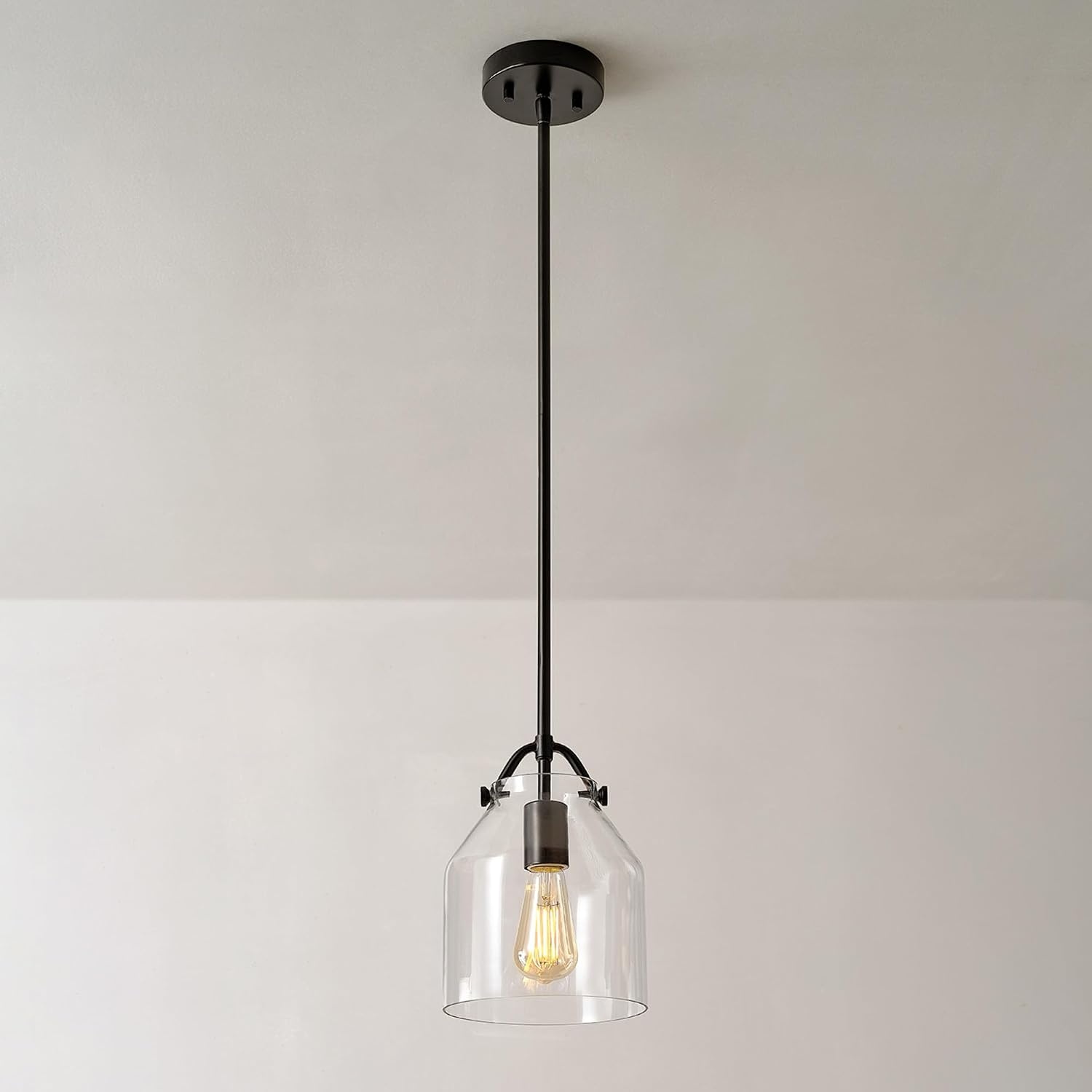 image:imageGlobe Electric 60403 1Light Pendant Light Fixture Matte White Brass Accents Fabric Cord Dining Room Fixture Kitchen Island Lighting Modern Living Room Pendant Light Hanging Lights for BedroomMatte Black Helm