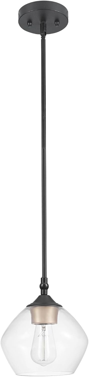 image:imageGlobe Electric 60403 1Light Pendant Light Fixture Matte White Brass Accents Fabric Cord Dining Room Fixture Kitchen Island Lighting Modern Living Room Pendant Light Hanging Lights for BedroomMatte Black Harrow