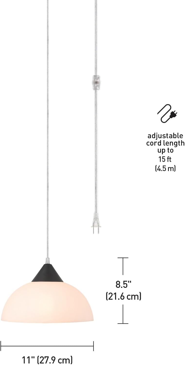image:imageGlobe Electric 60435 1Light Plugin Pendant Light Fixture Dark Bronze Finish Frosted Shade Adjustable Clear Cord Height Modern Hanging Lights for Kitchen Island Hallway or Dining Room1