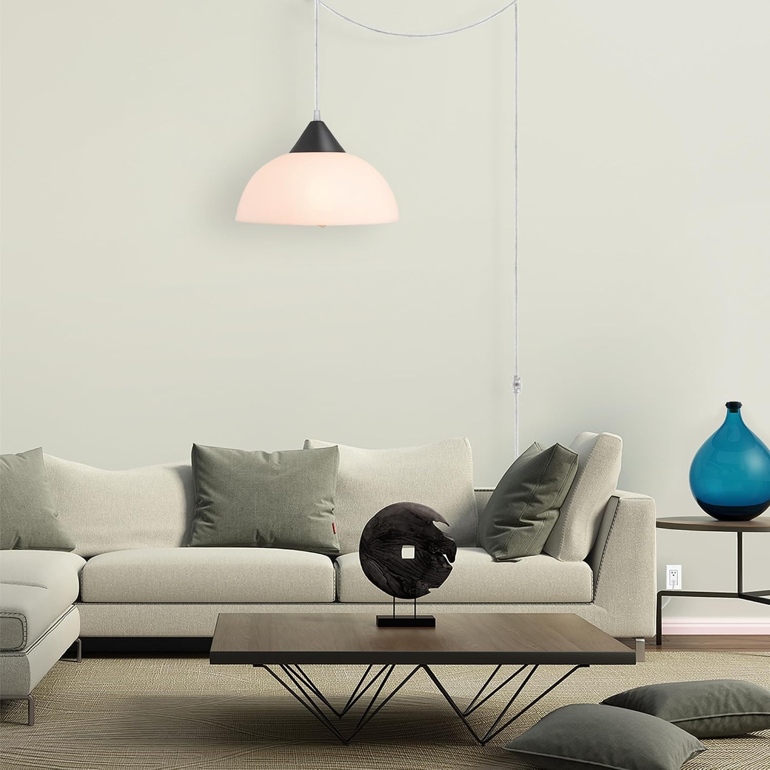 image:imageGlobe Electric 60435 1Light Plugin Pendant Light Fixture Dark Bronze Finish Frosted Shade Adjustable Clear Cord Height Modern Hanging Lights for Kitchen Island Hallway or Dining Room1