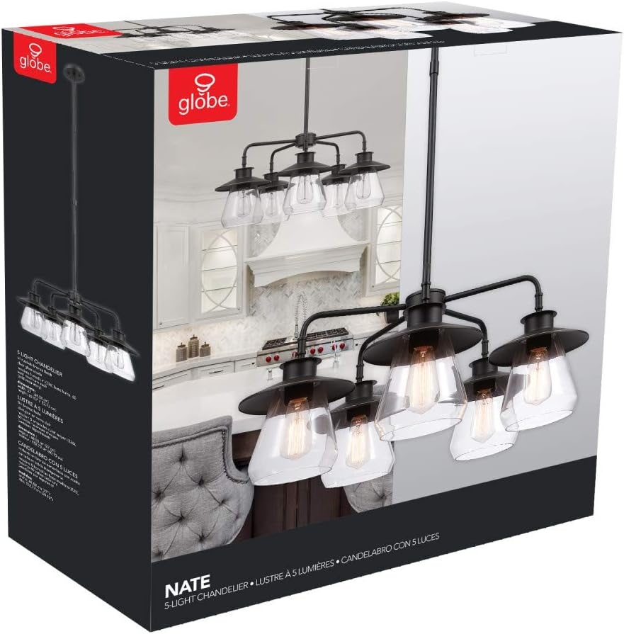 image:imageGlobe Electric 60471 Nate 5Light Chandelier Oil Rubbed Bronze Clear Glass Shades Bulb Not Included