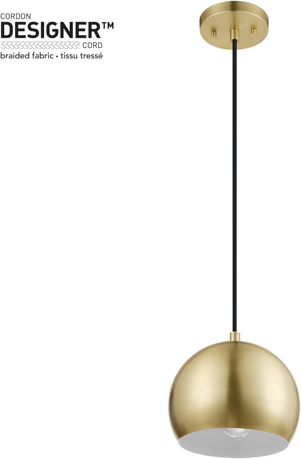 image:imageGlobe Electric 60617 Maya 1Light Pendant Light Matte Brass Black Woven Fabric Hanging Cord Bulb Not Included