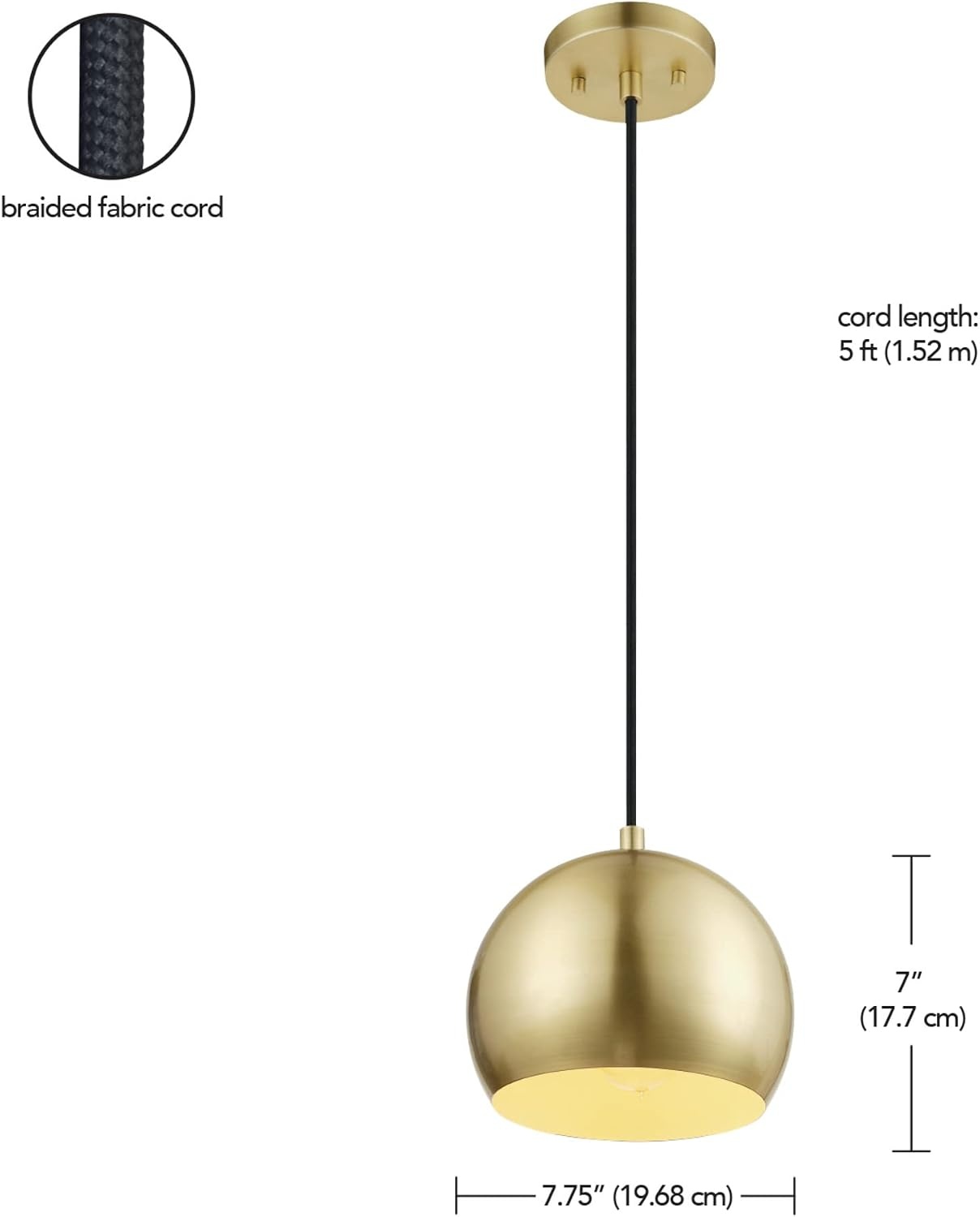 image:imageGlobe Electric 60617 Maya 1Light Pendant Light Matte Brass Black Woven Fabric Hanging Cord Bulb Not Included