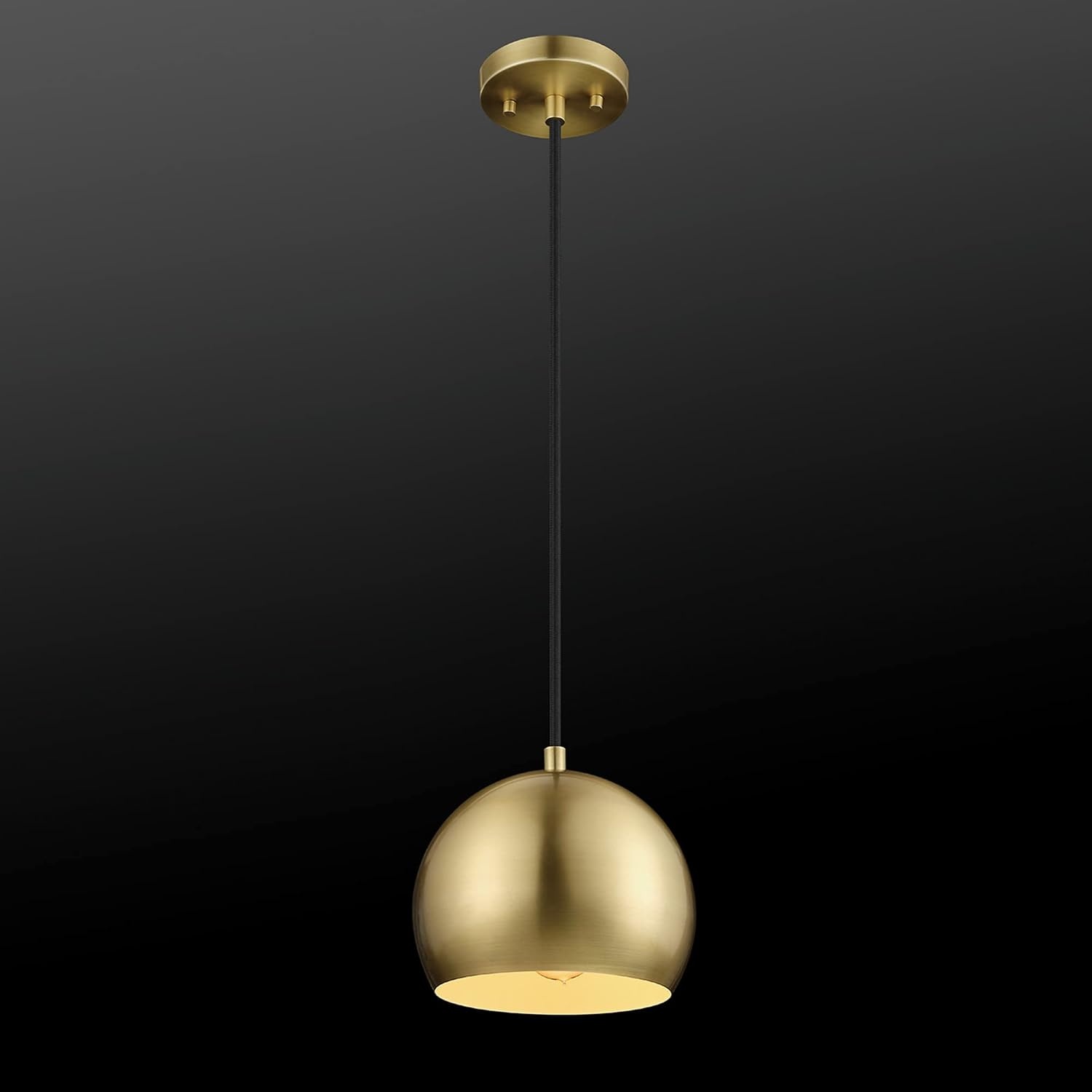 image:imageGlobe Electric 60617 Maya 1Light Pendant Light Matte Brass Black Woven Fabric Hanging Cord Bulb Not Included