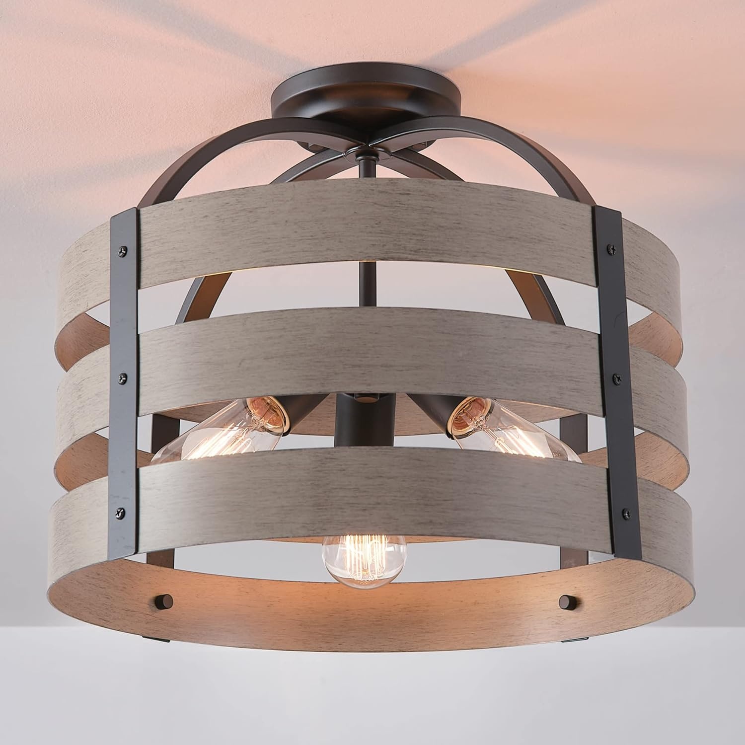 image:imageGlobe Electric 60804 Maddox 3Light Flush Mount Ceiling Light Matte Black Faux Wood