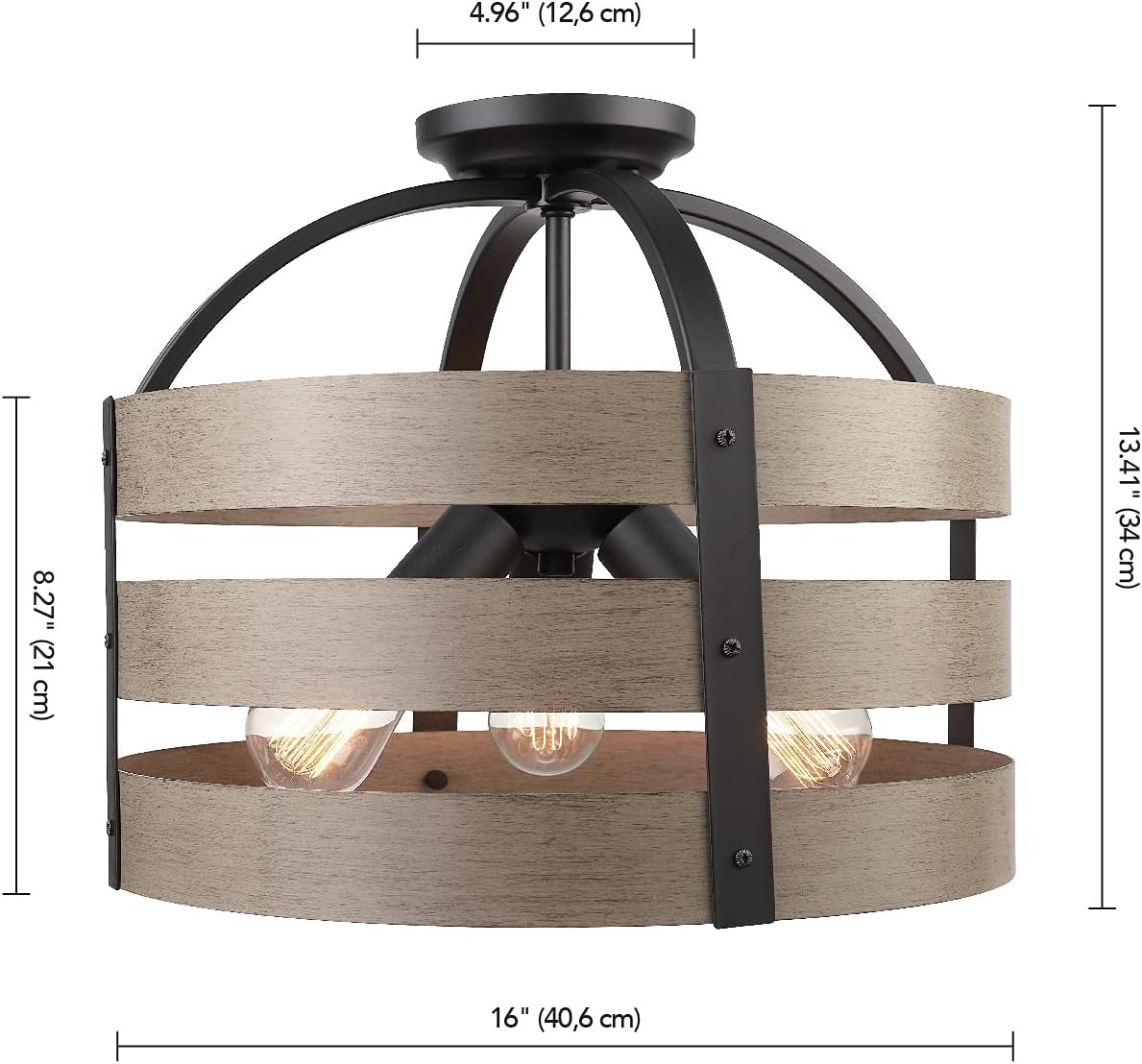 image:imageGlobe Electric 60804 Maddox 3Light Flush Mount Ceiling Light Matte Black Faux Wood