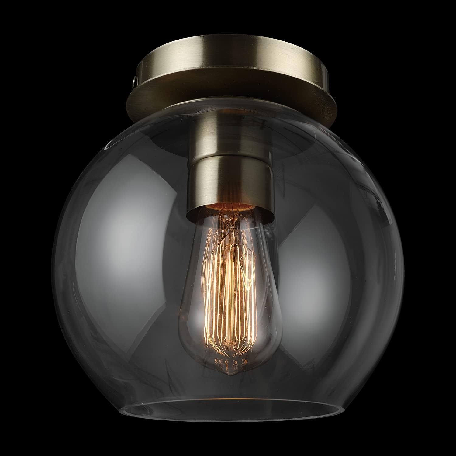 image:imageGlobe Electric 60868 1Light Flush Mount Ceiling Light Brass Clear Glass Shade Bedroom Lighting Fixtures Ceiling Dining Room Fixture Modern Timeless Lighting for Hallway or Dining Room