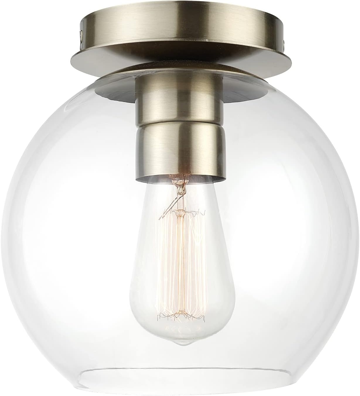 image:imageGlobe Electric 60868 1Light Flush Mount Ceiling Light Brass Clear Glass Shade Bedroom Lighting Fixtures Ceiling Dining Room Fixture Modern Timeless Lighting for Hallway or Dining Room