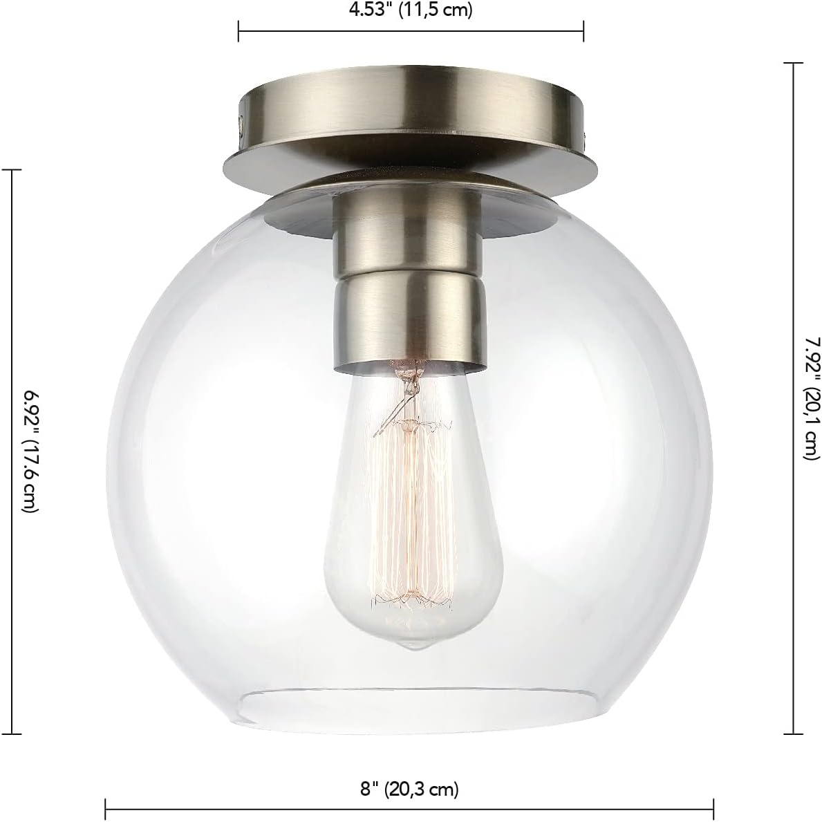 image:imageGlobe Electric 60868 1Light Flush Mount Ceiling Light Brass Clear Glass Shade Bedroom Lighting Fixtures Ceiling Dining Room Fixture Modern Timeless Lighting for Hallway or Dining Room
