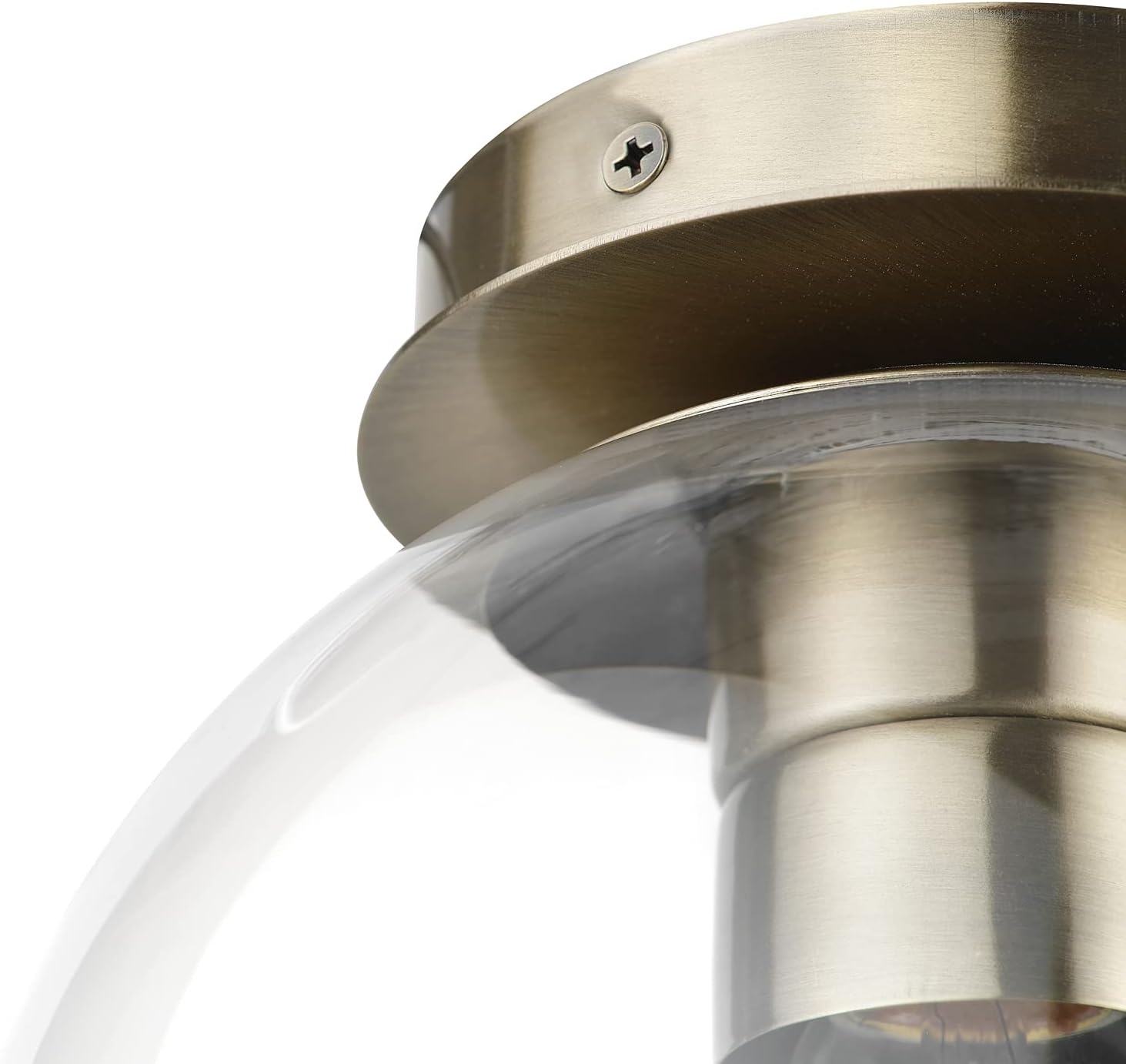 image:imageGlobe Electric 60868 1Light Flush Mount Ceiling Light Brass Clear Glass Shade Bedroom Lighting Fixtures Ceiling Dining Room Fixture Modern Timeless Lighting for Hallway or Dining Room